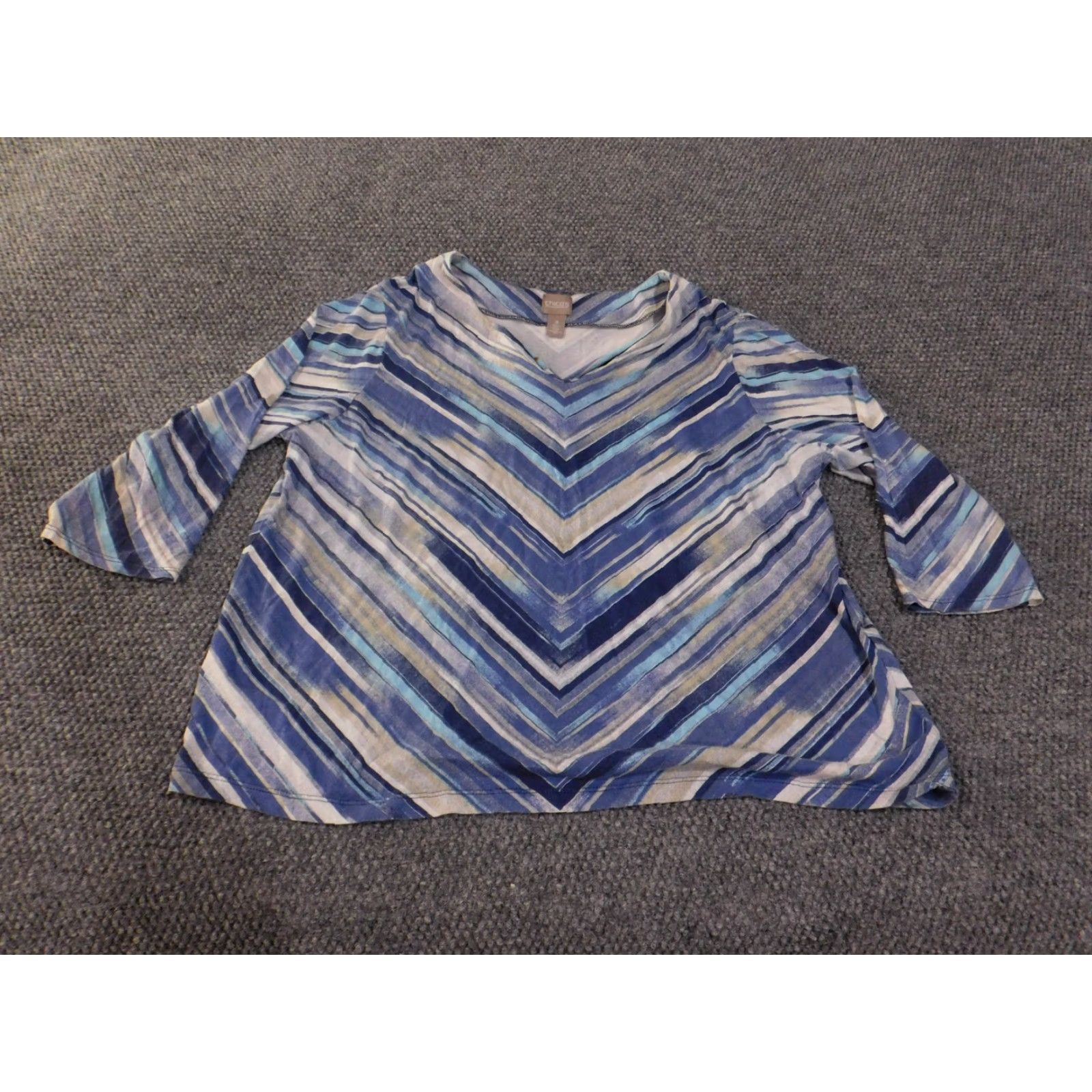 Vintage Chico's Shirt Womens 3 Blue White Striped 3/4 Sleeve V Neck Lightweight Top Shirt Womens T Size XS / US 0-2 / IT 36-38 - 2 Thumbnail