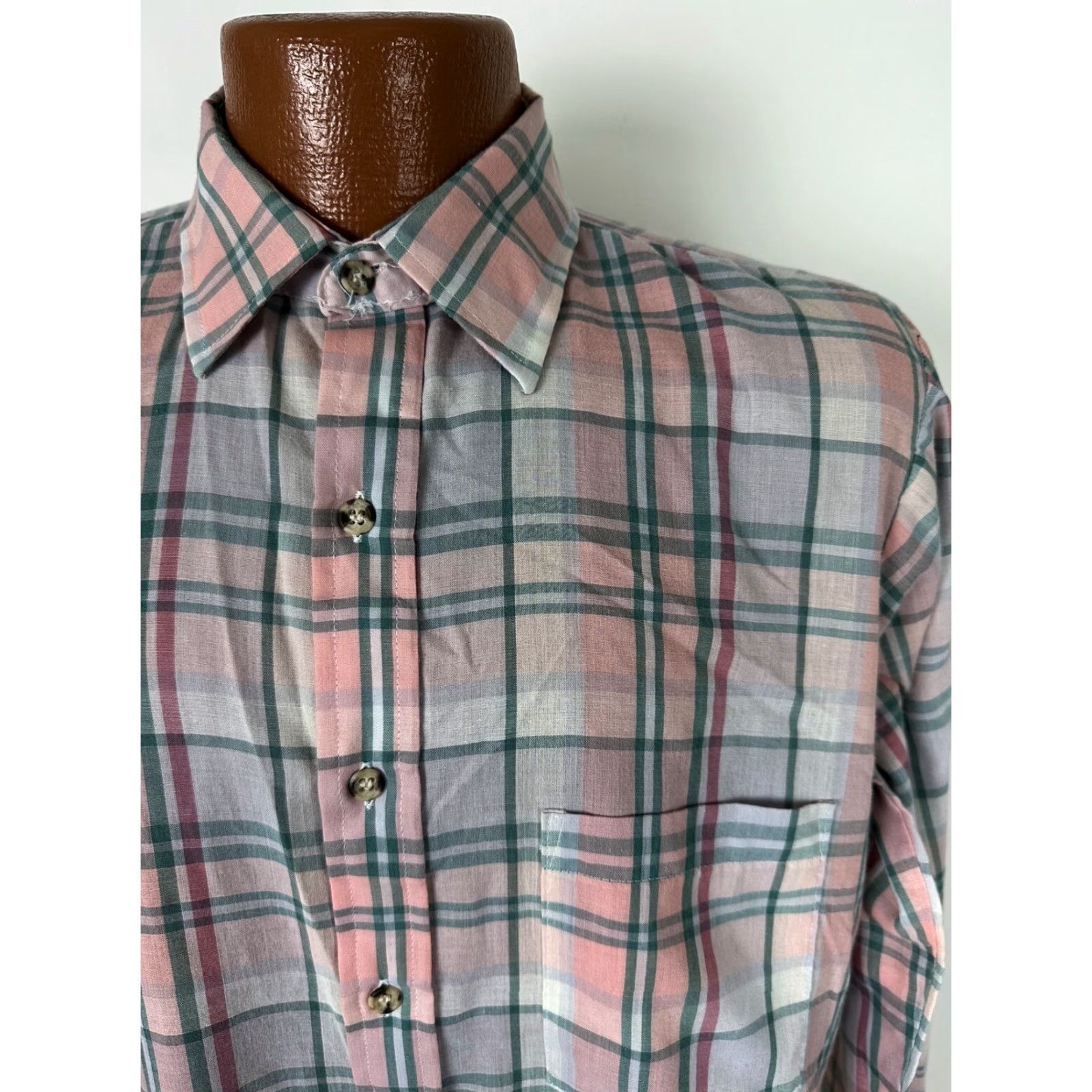 Pinko VINTAGE Dee Cee Shirt 80s Button-Up Slim Fit Men M Pink Plaid Lightweight Cotton Polyester Casual, Business, Travel Mens Size US M / EU 48-50 / 2 - 3 Thumbnail