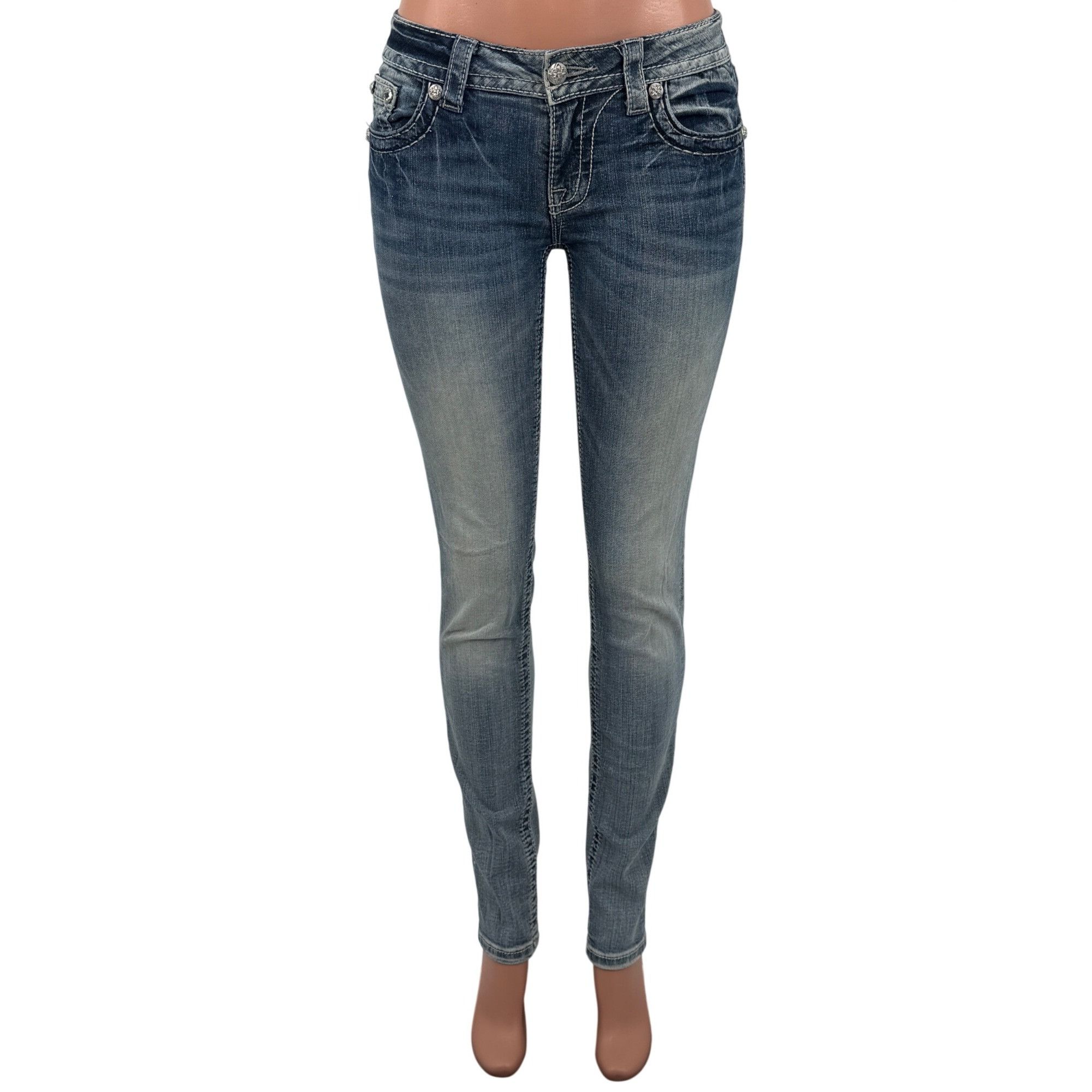 Miss Me Miss Me Rhinestone Wing Distressed Skinny Jeans | McBling Y2 Size 28" / US 6 / IT 42 - 2 Thumbnail