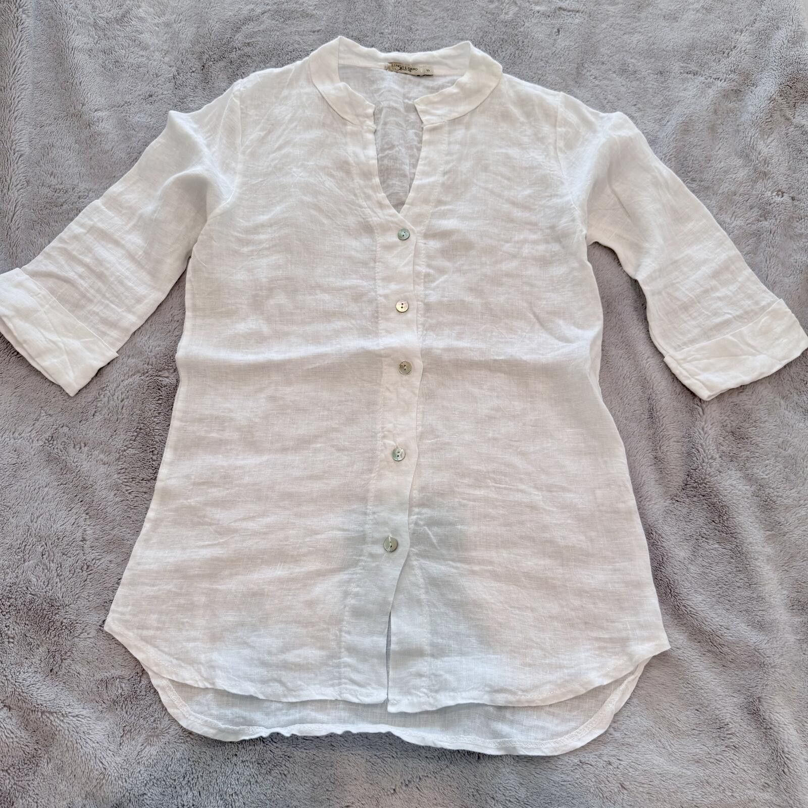 Other Lungo L'Arno White Linen Button-Up Shirt, Size S Size S / US 4 / IT 40 - 1 Thumbnail