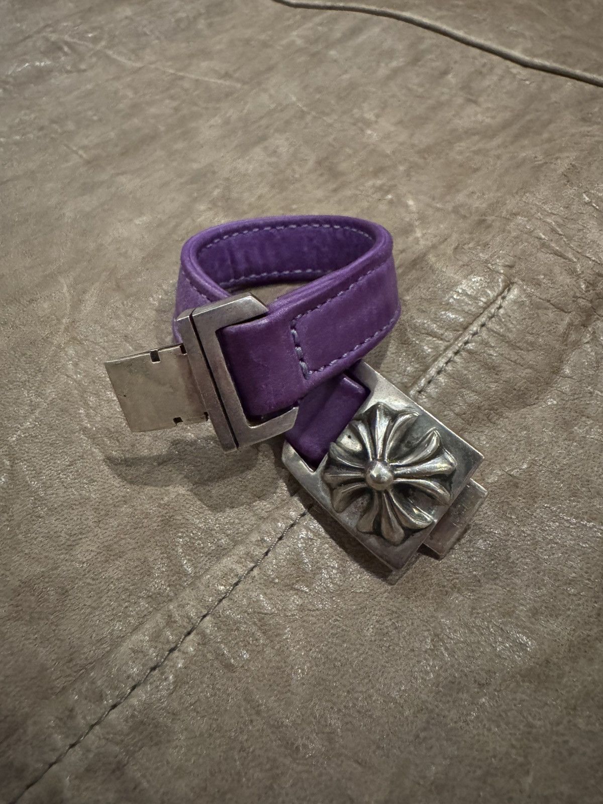 Chrome Hearts Chrome Hearts Purple Leather Harness Clasp Bracelet Silver Size ONE SIZE - 1 Thumbnail
