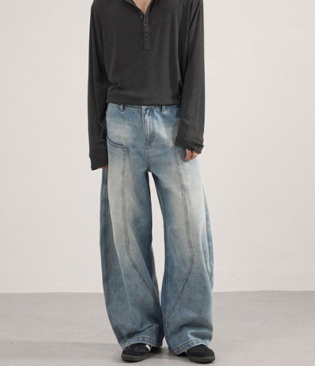 Japanese Brand American retro distressed washed patchwork curved jeans Size US 32 / EU 48 - 3 Thumbnail