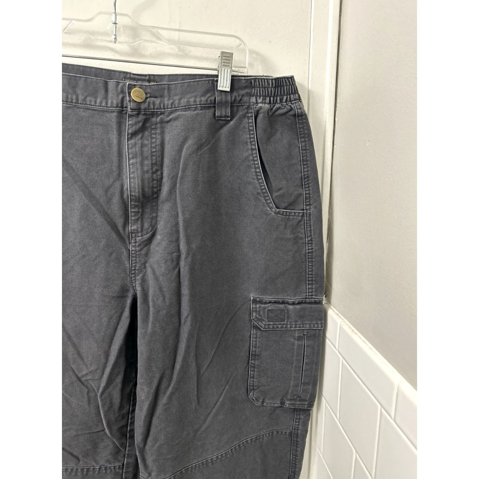 Vintage Cabela's Cargo Pants Mens 38x32 Gray Cotton Canvas Classic Fit Elastic Waist cargo Pocket Straight Leg Workwear Casual Pants Mens Regular Size US 38 / EU 54 - 4 Thumbnail