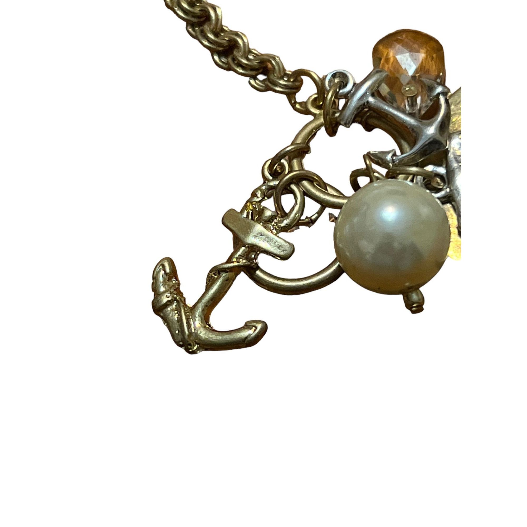 Other Gold Tone Nautical Bracelet Anchors Faux Pearl Toggle Clasp Size ONE SIZE - 3 Thumbnail