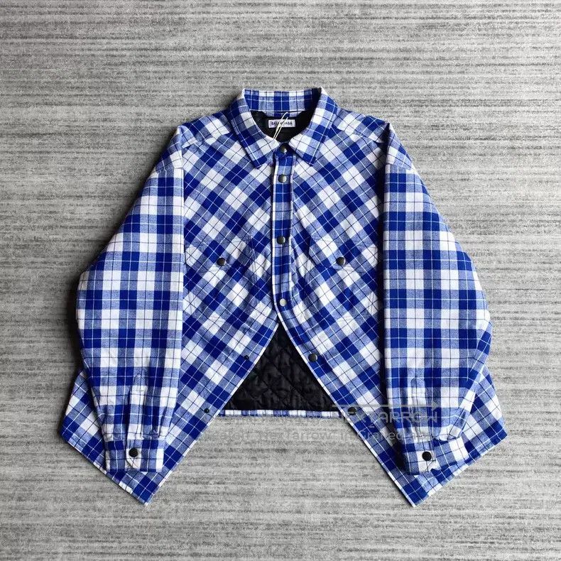 Balenciaga Balenciaga White and Blue Plaid Checkered Shirt Jacket Size XXS / US 00 / IT 34 - 1 Thumbnail