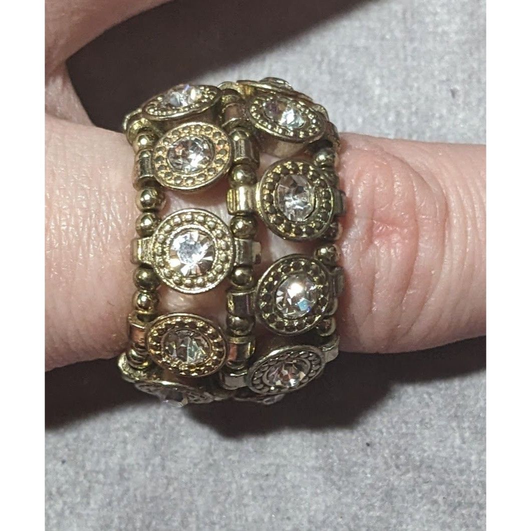 Other Chunky Gemmed Silver Tone Double Layer Beaded Stretch Ring S Size ONE SIZE - 4 Thumbnail