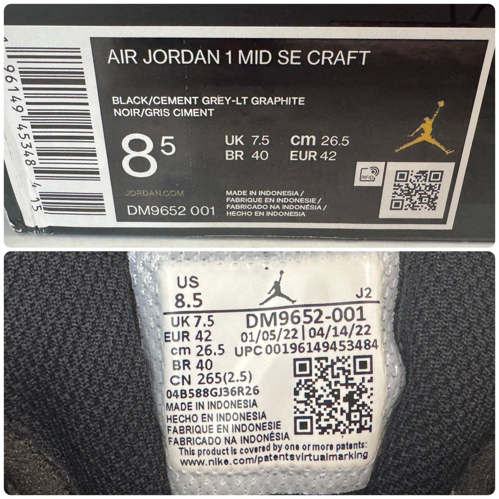 Nike NIKE AIR JORDAN 1 Mid SE Craft Shoes Graphite Men’s 8.5 42 Size US 8.5 / EU 41-42 - 12 Thumbnail