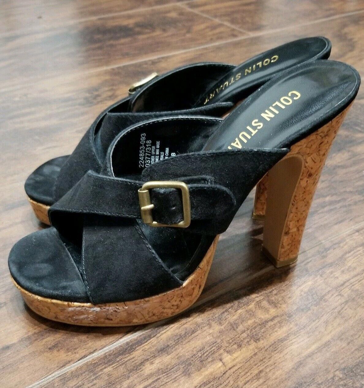 Designer Colin Stuart Heels Size 7.5 Black Cork Bottoms Peep Toe Size US 7.5 / IT 37.5 - 2 Thumbnail