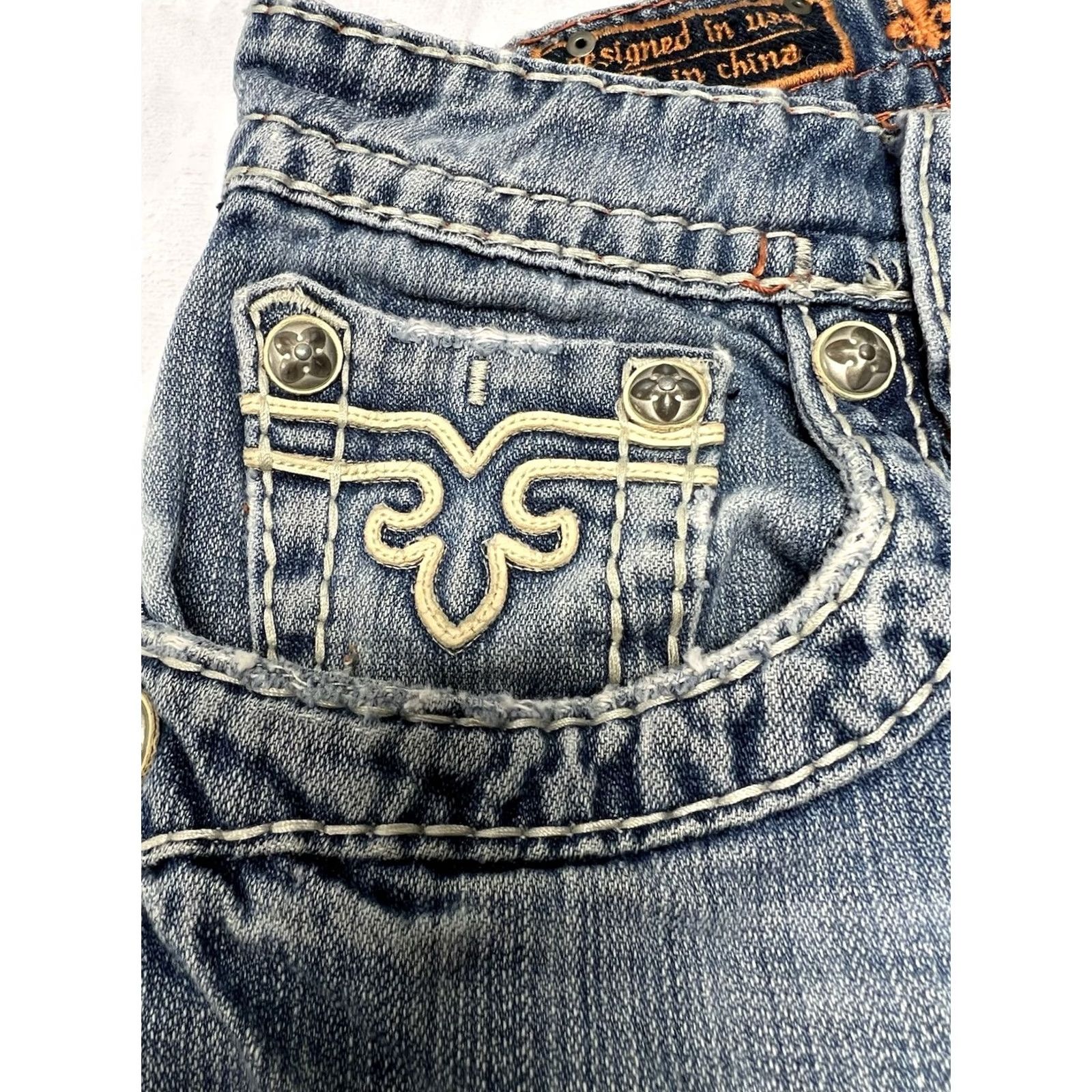 Vintage VINTAGE? ROCK REVIVAL Royce MEN'S 32 x 30 DISTRESSED STRAIGHT LEG BLUE JEANS Size US 32 / EU 48 - 3 Thumbnail