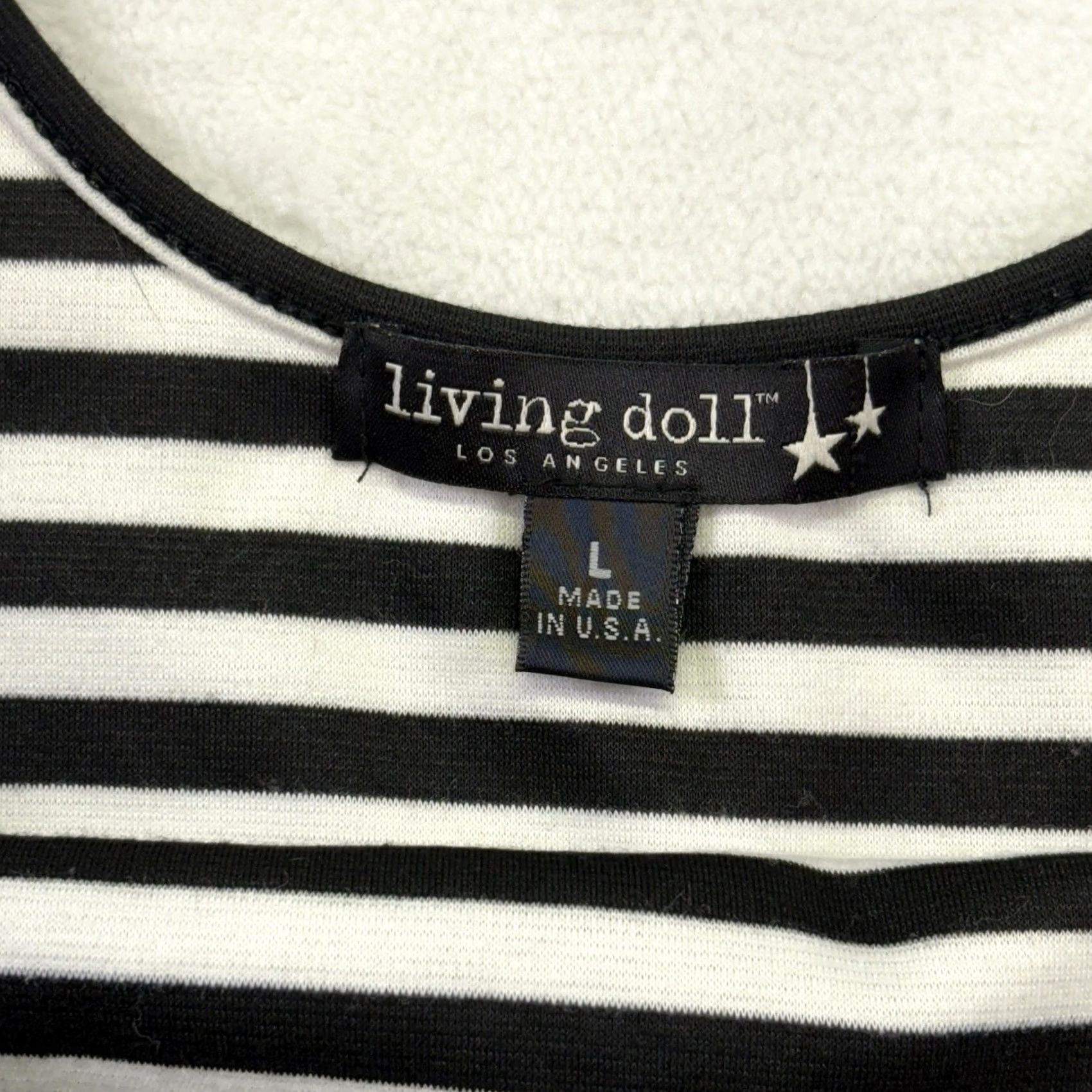 Vintage Living Doll Dress Black White Striped Peplum Bodycon Sleeveless Mini L Womens Dress Short Sleeve Not Applicable/All Seasons? Size L / US 10 / IT 46 - 3 Thumbnail