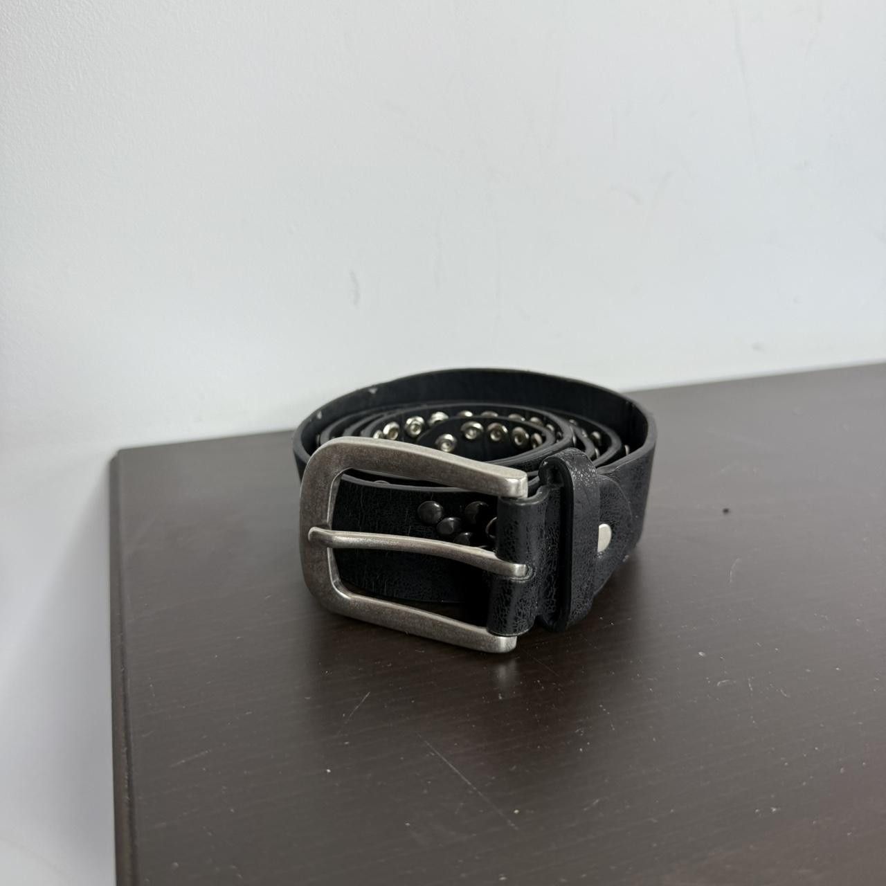 Vintage Black leather studded belt with silver studs #punk #biker Size ONE SIZE - 1 Thumbnail