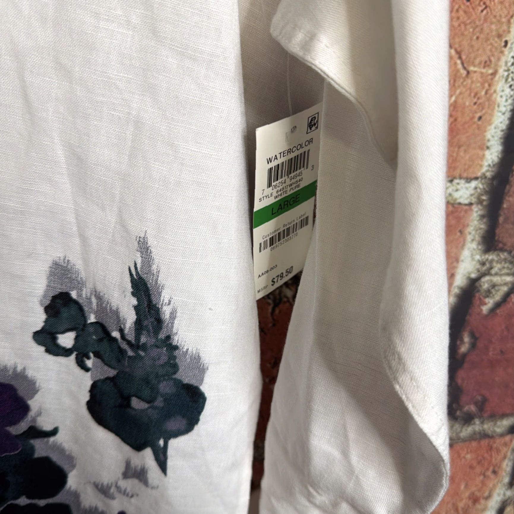 Vintage INC International Concepts Linen Blend White Floral Shirt Womens L NWT Size L / US 10 / IT 46 - 2 Thumbnail