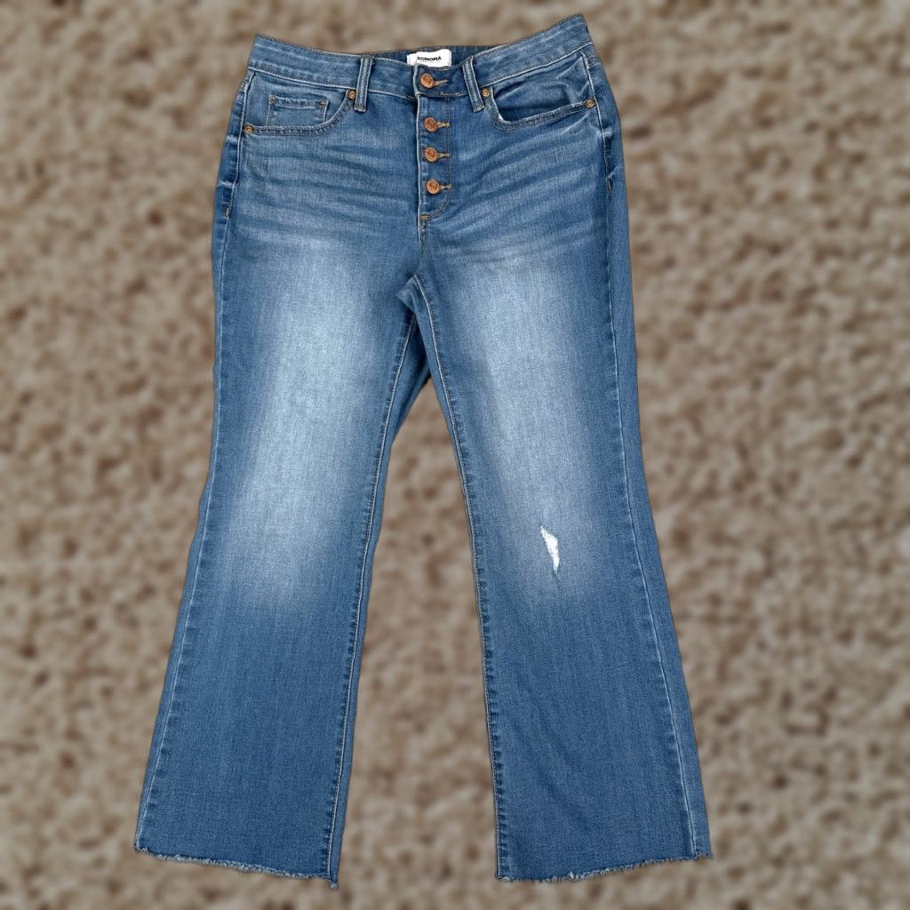 Vintage Sonoma Jeans Womens 8 Blue Denim Crop Bootcut Mid Rise Cotton Blend 29x25 Boots? Size 30" / US 8 / IT 44 - 1 Thumbnail