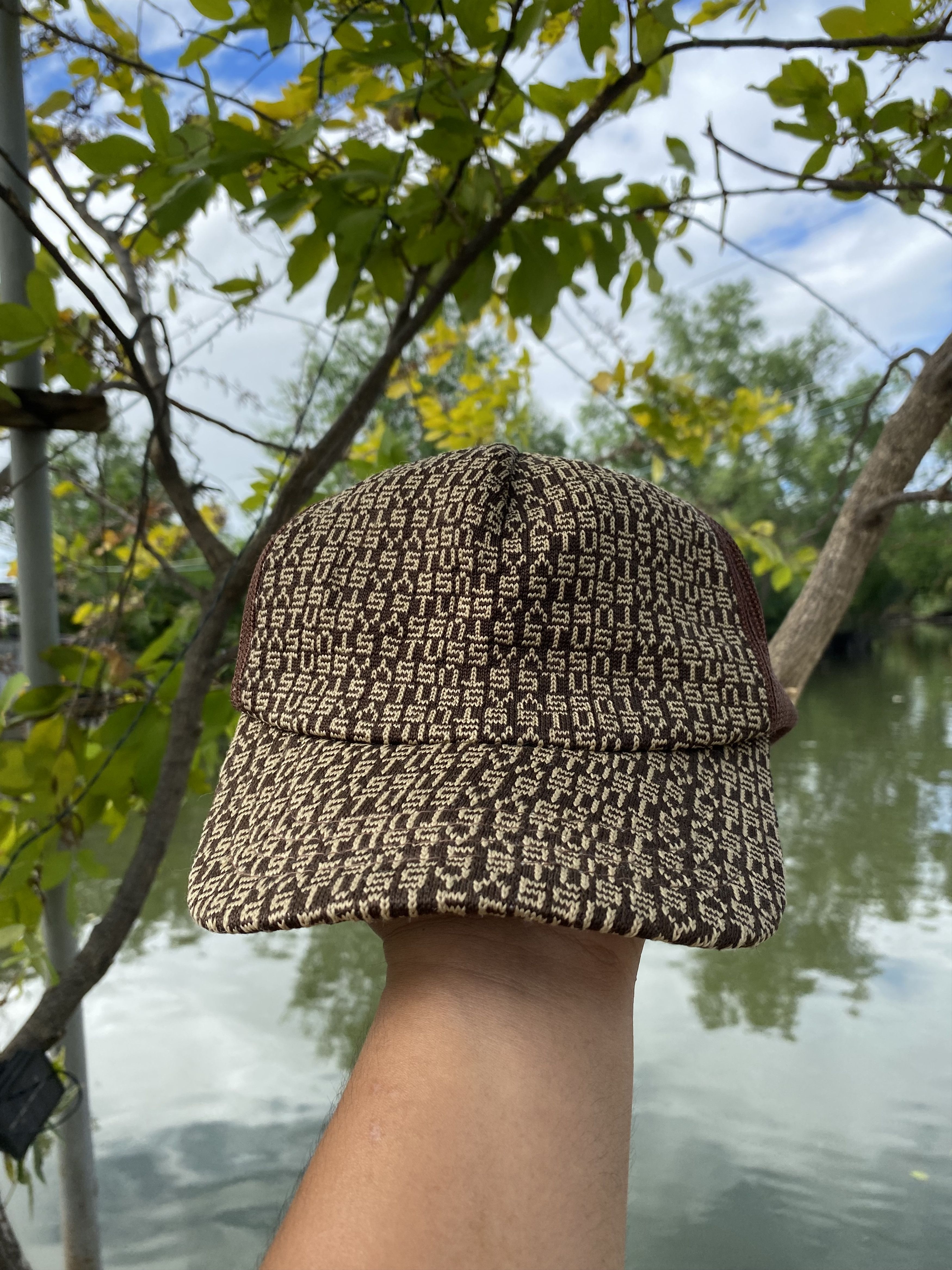image of Vintage Stussy Monogram Trucker Cap in Brown, Men's