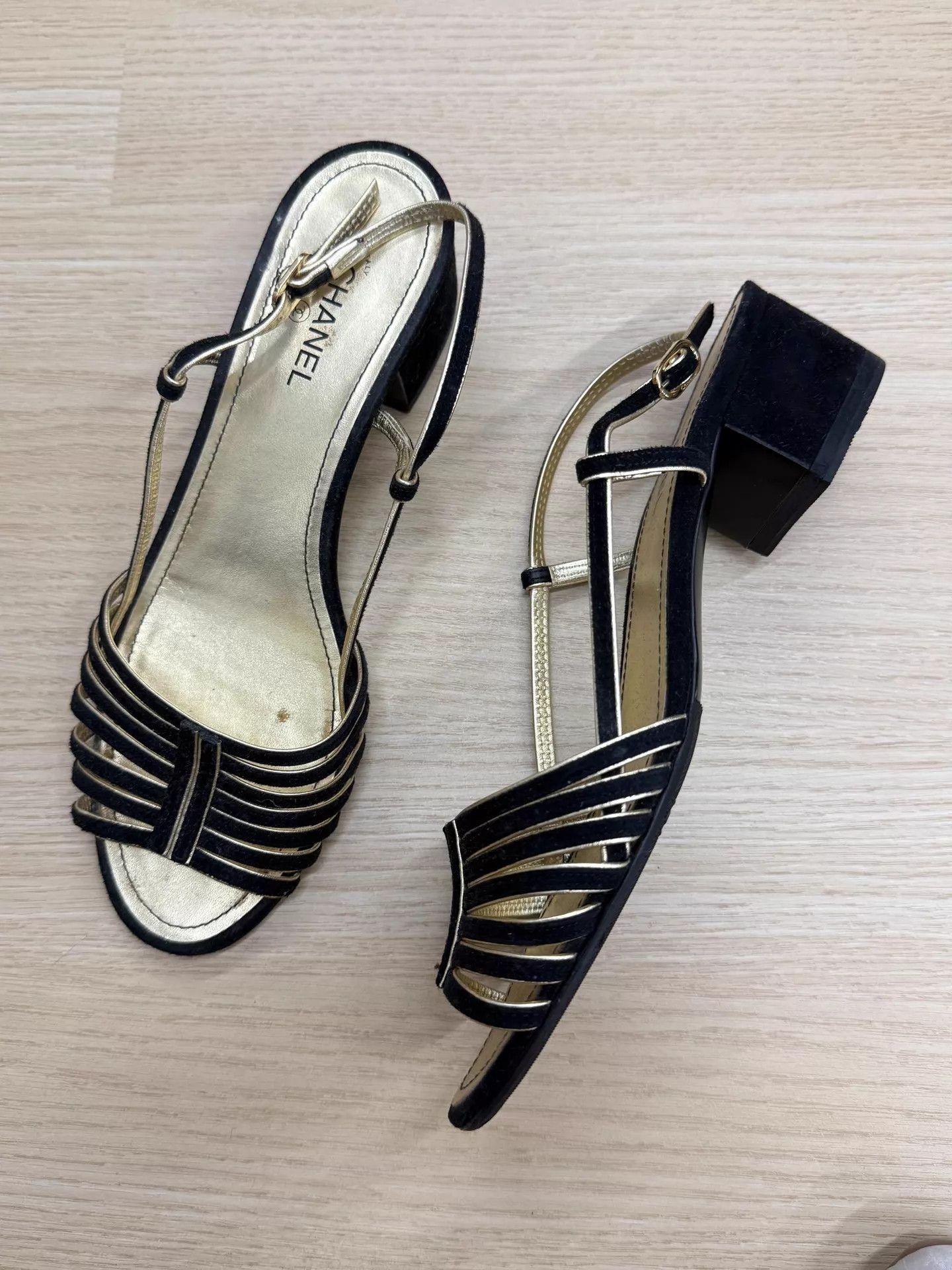 Chanel Chanel Women's Black & Gold Resoled Sandals Size 38 Size US 7.5 / IT 37.5 - 2 Thumbnail