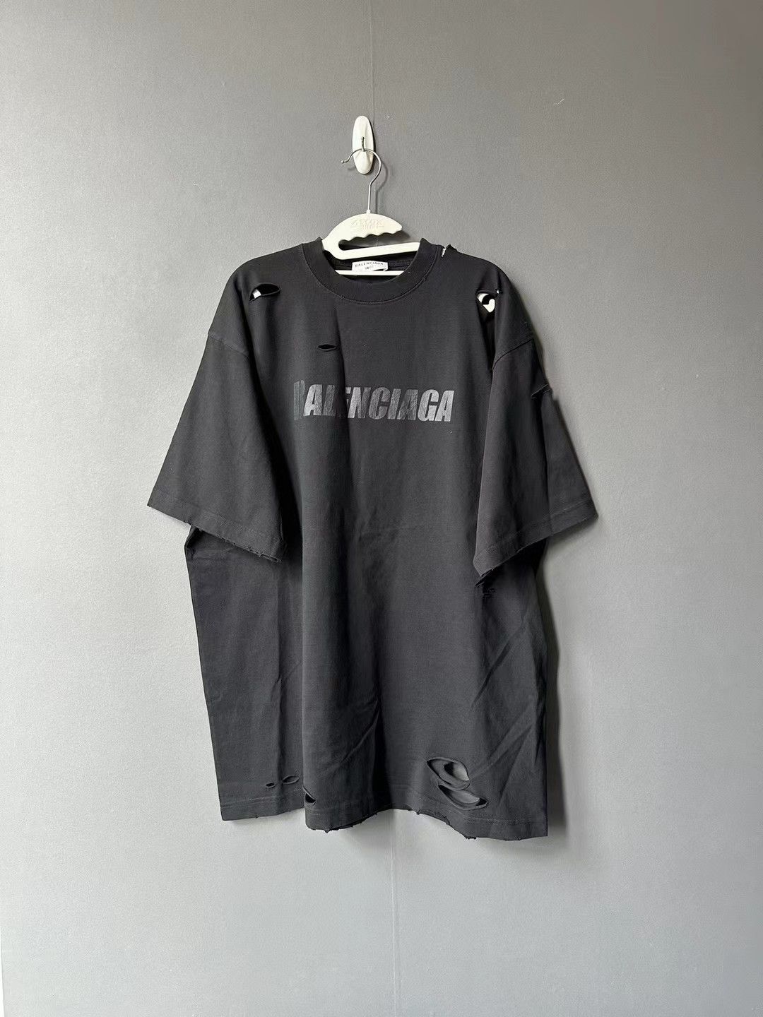 Image of Balenciaga Logo Distressed Tee in Black, Men's (Size XS)