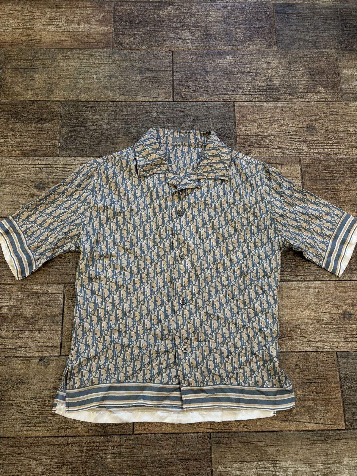 Dior Beige And Blue Oblique Print Button Up Size US L / EU 52-54 / 3 - 1 Thumbnail