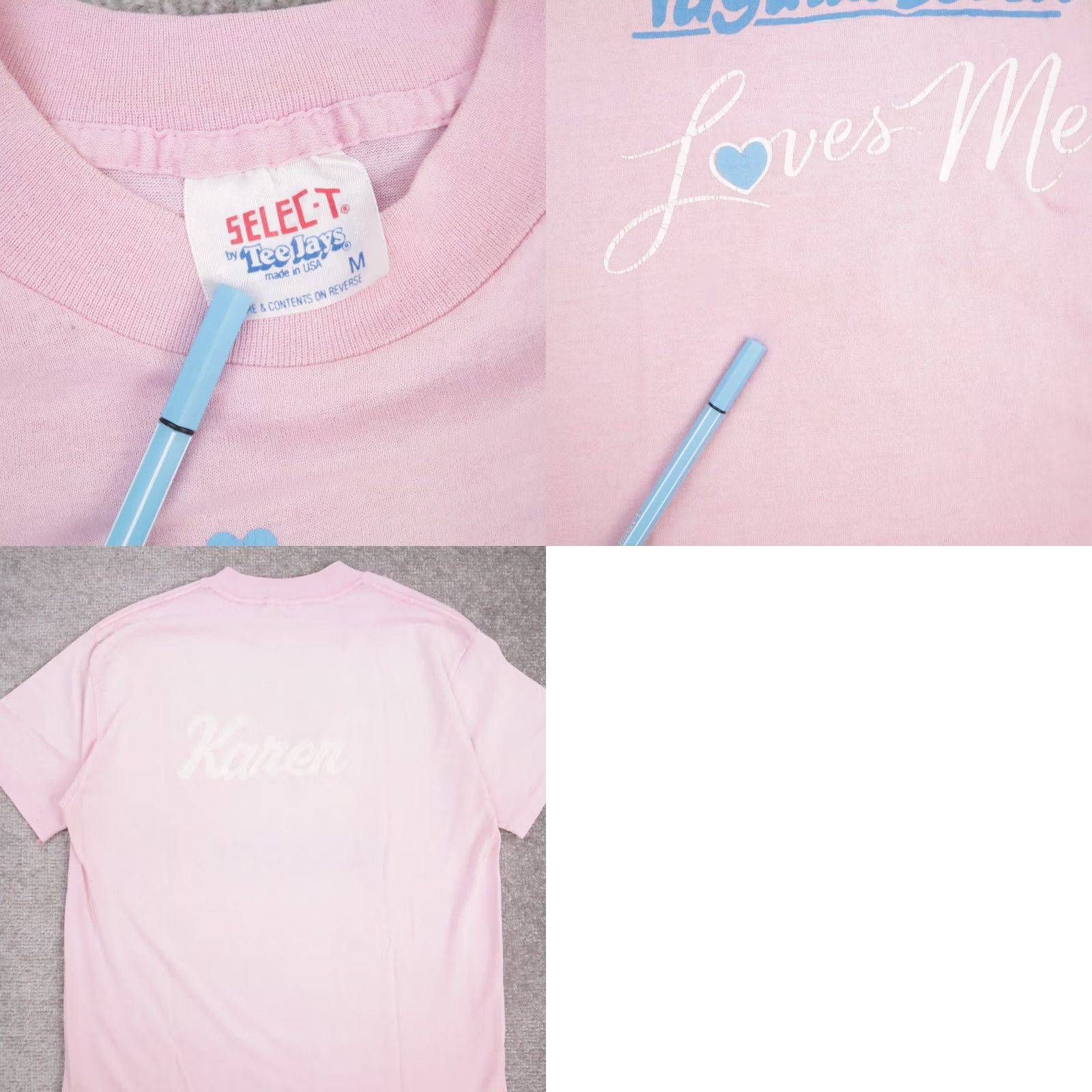 Pinko VINTAGE 80s Virginia Beach T-Shirt Cute Hearts Medium Pink Short Sleeve Size US M / EU 48-50 / 2 - 8 Thumbnail