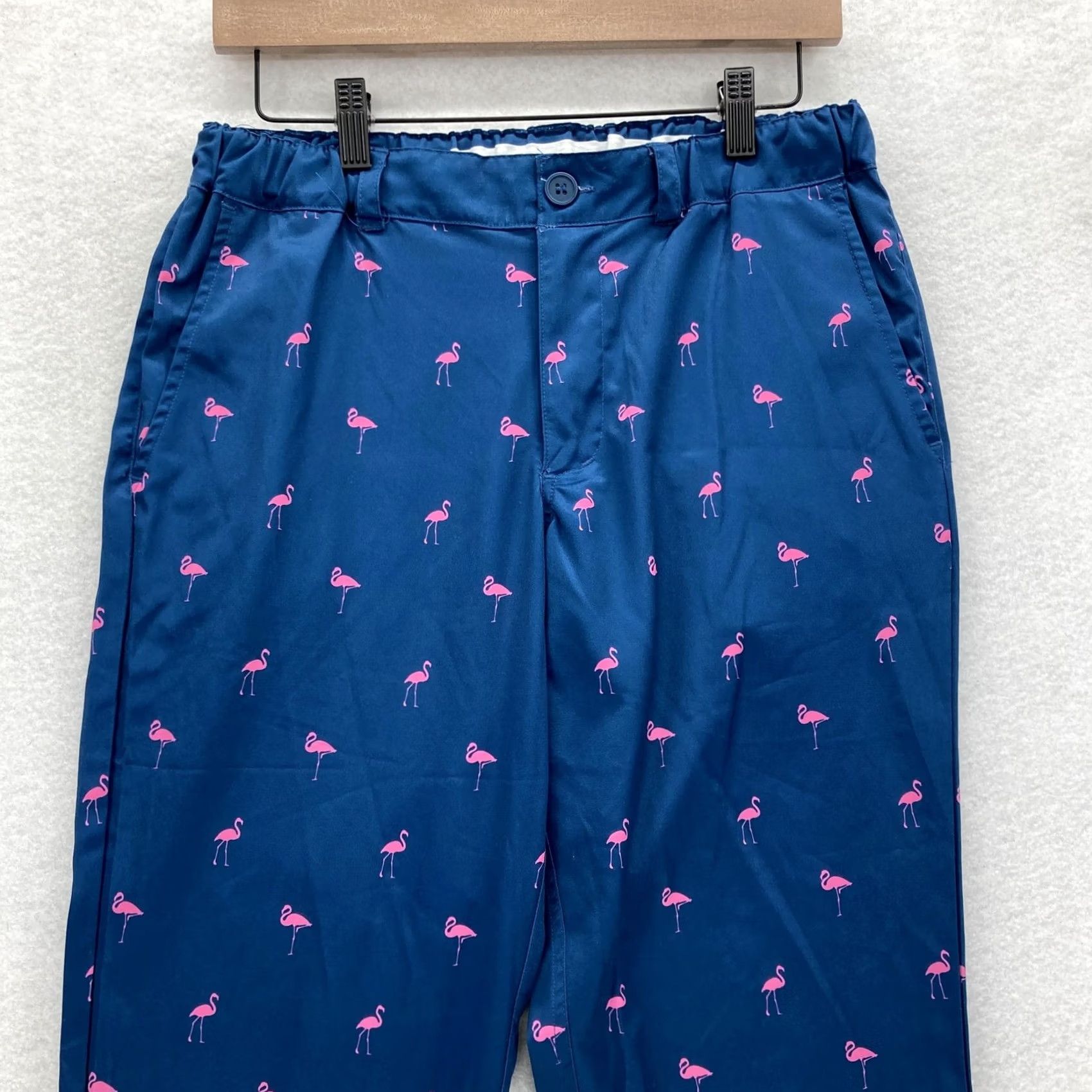 Vintage Tipsy Elves Mens Golf Pants Flamingo Print Navy Blue Flat Front 30in Inseam Stretch Pockets XS? Size US 31 - 2 Thumbnail