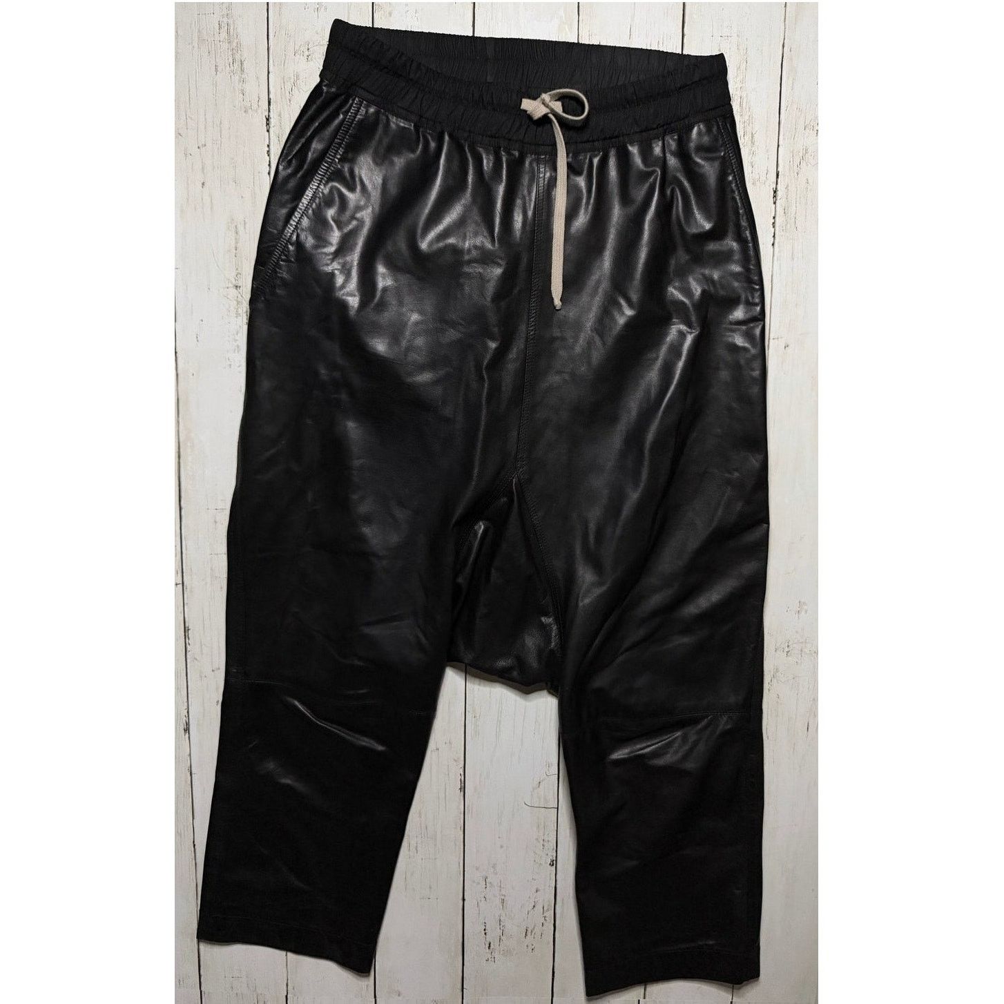 Rick Owens SS19 Babel Dropped Crotch Black Polished Calfskin Pants US 2 Size 26" / US 2 / IT 38 - 11 Thumbnail