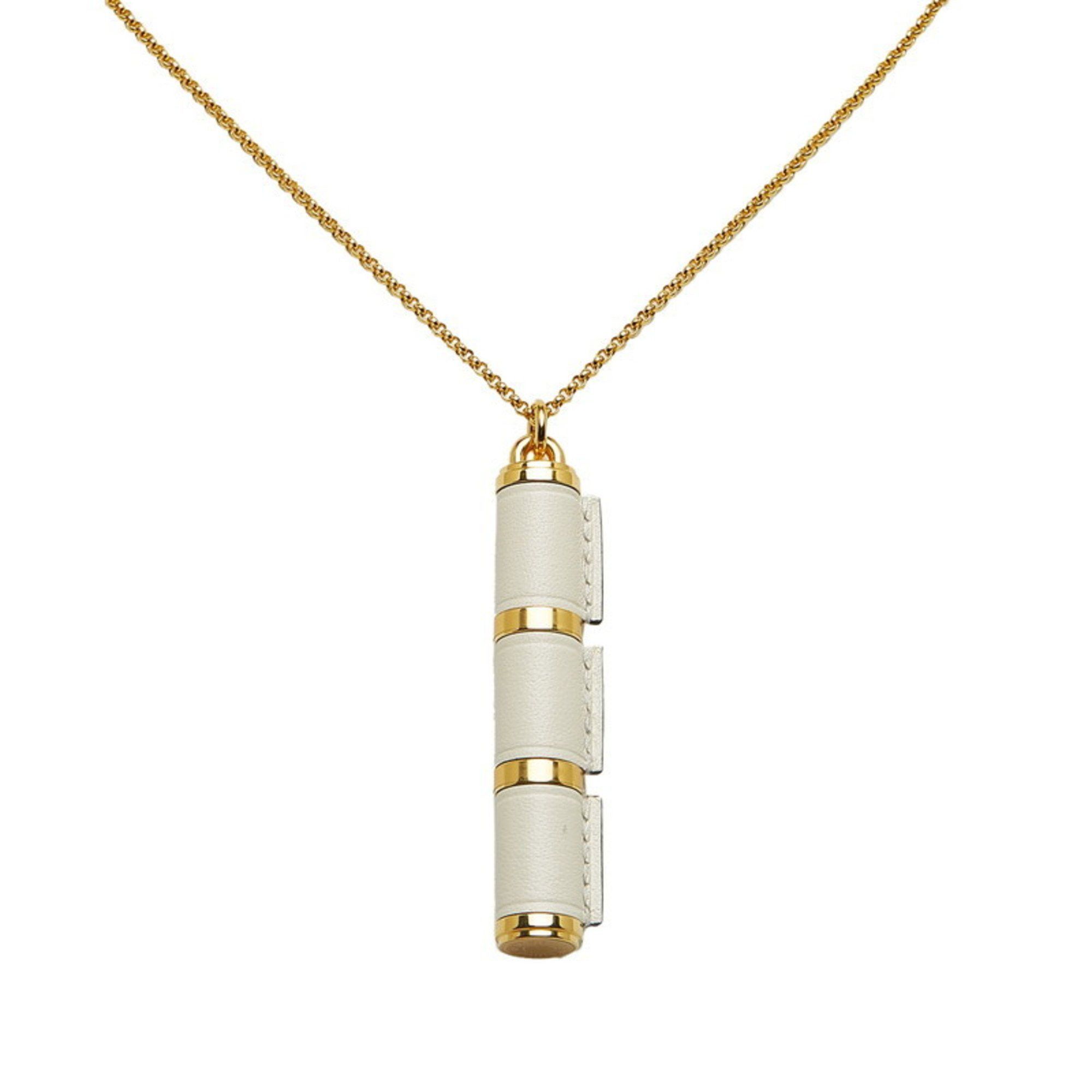 image of Hermes Charnière Gm Chain Necklace 011084Cc Gold White Leather Plated Women's Hermes