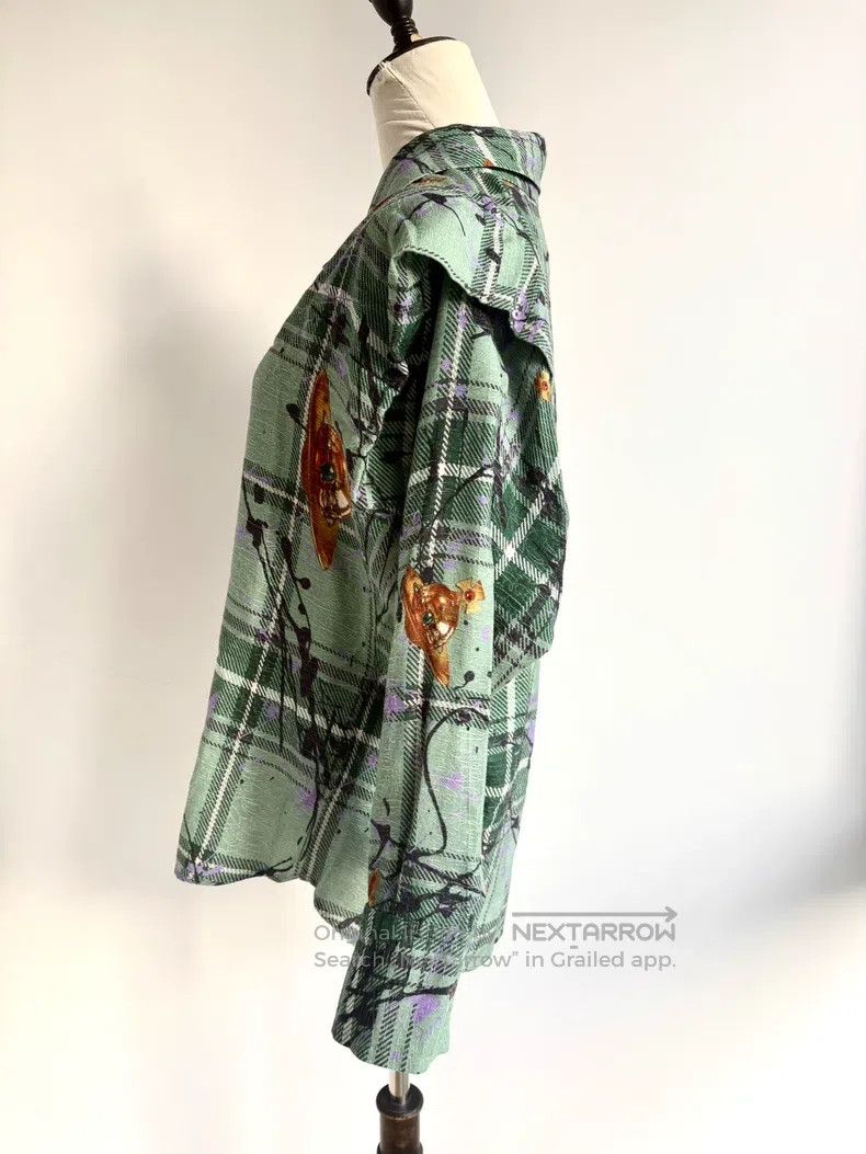 Vivienne Westwood Vivienne Westwood Green Plaid Splash Gold Saturn Shirt Size XS / US 0-2 / IT 36-38 - 3 Thumbnail