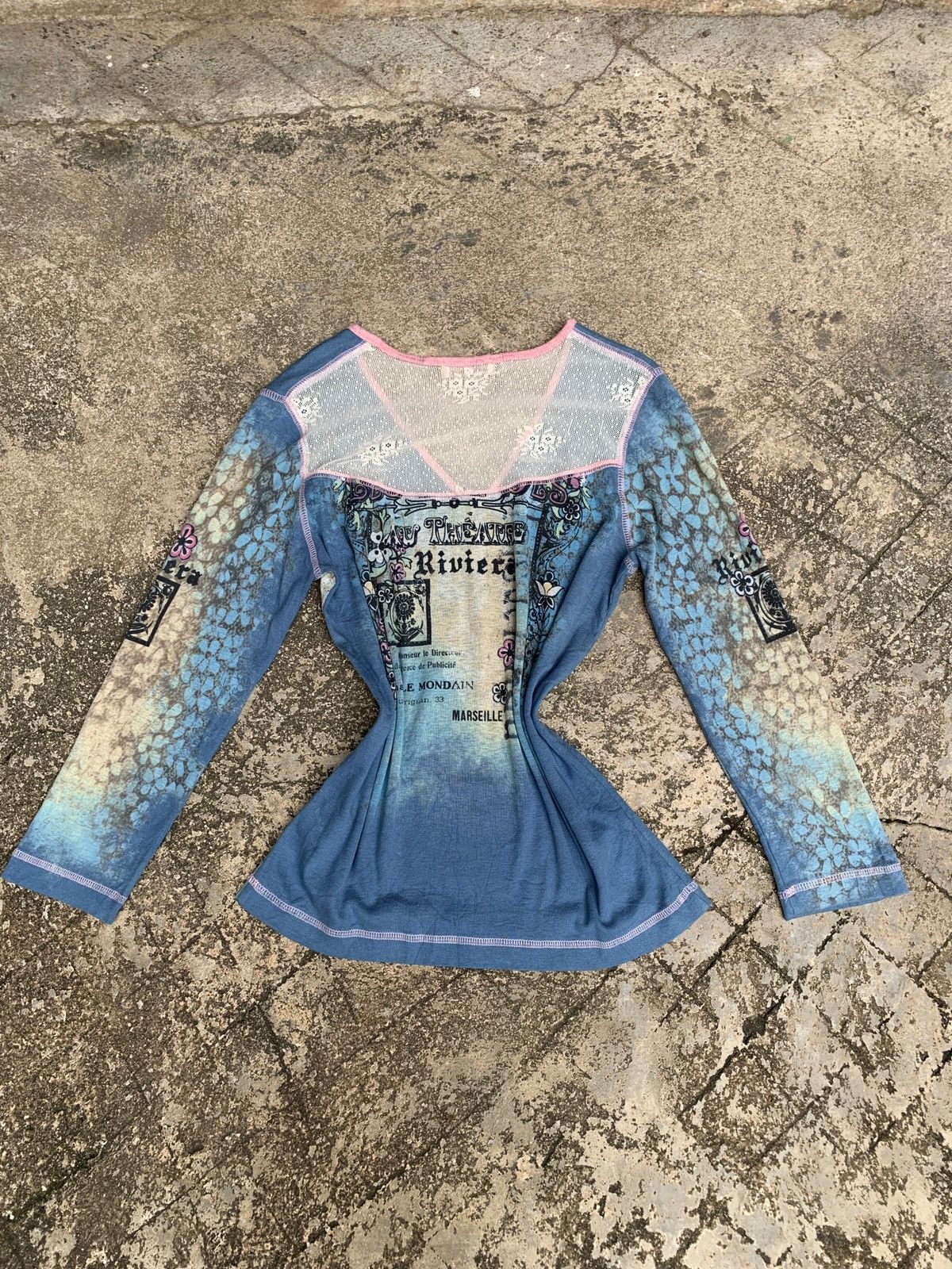 Other y2k Skinny Minnie Floral Blurry Graphic Longsleeve Top Size L / US 10 / IT 46 - 4 Thumbnail