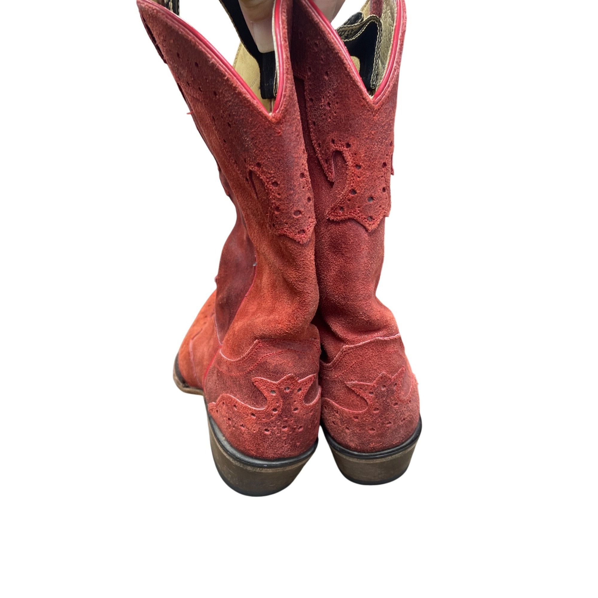 Justin Justin Womens Red Suede leather Western Cowboy Mid calf Boot Size US 8.5 / IT 38.5 - 11 Thumbnail