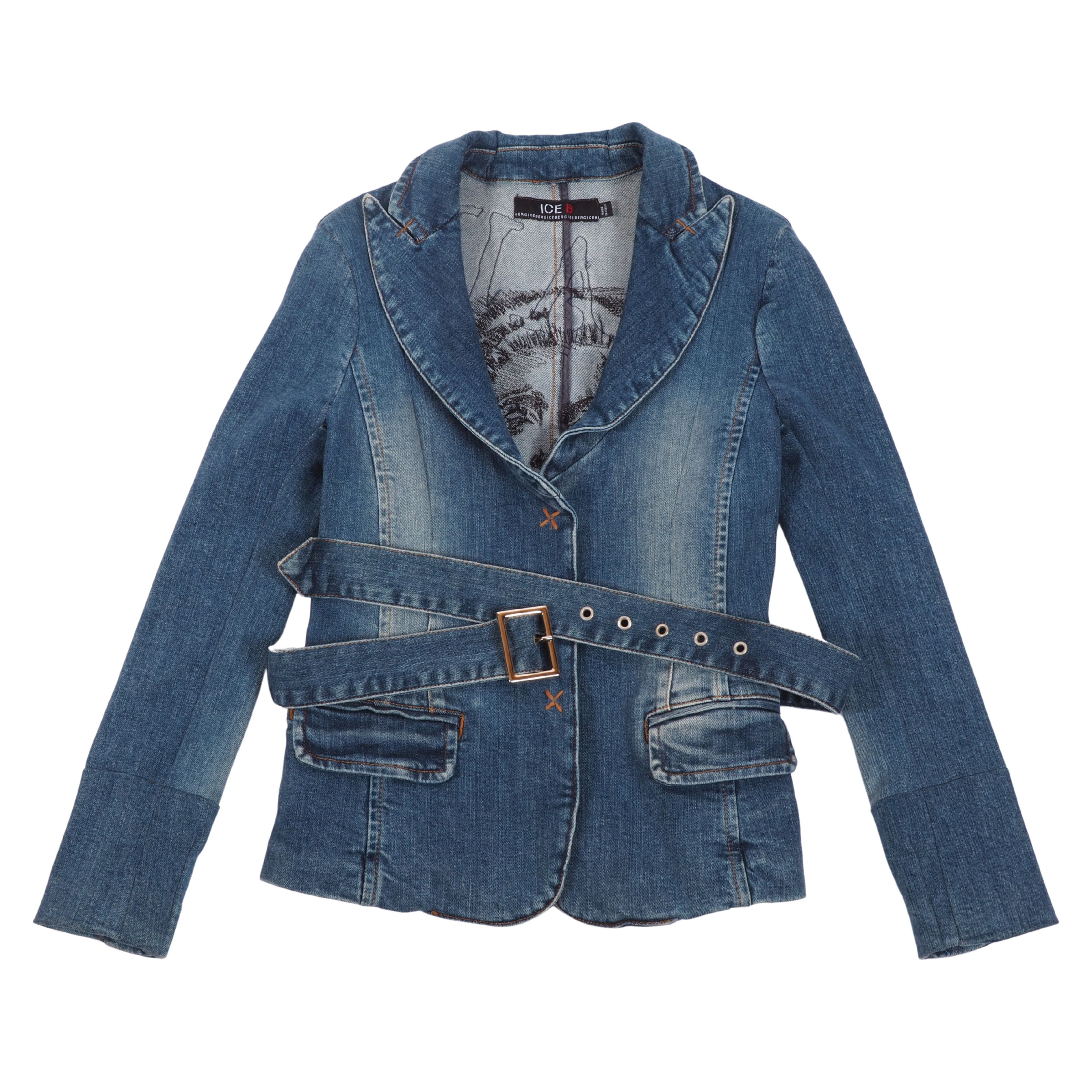 Iceberg × Vintage ICEBERG Vintage Denim Belted Blazer Jacket "Bad Girl" Size XXS / US 00 / IT 34 - 1 Thumbnail