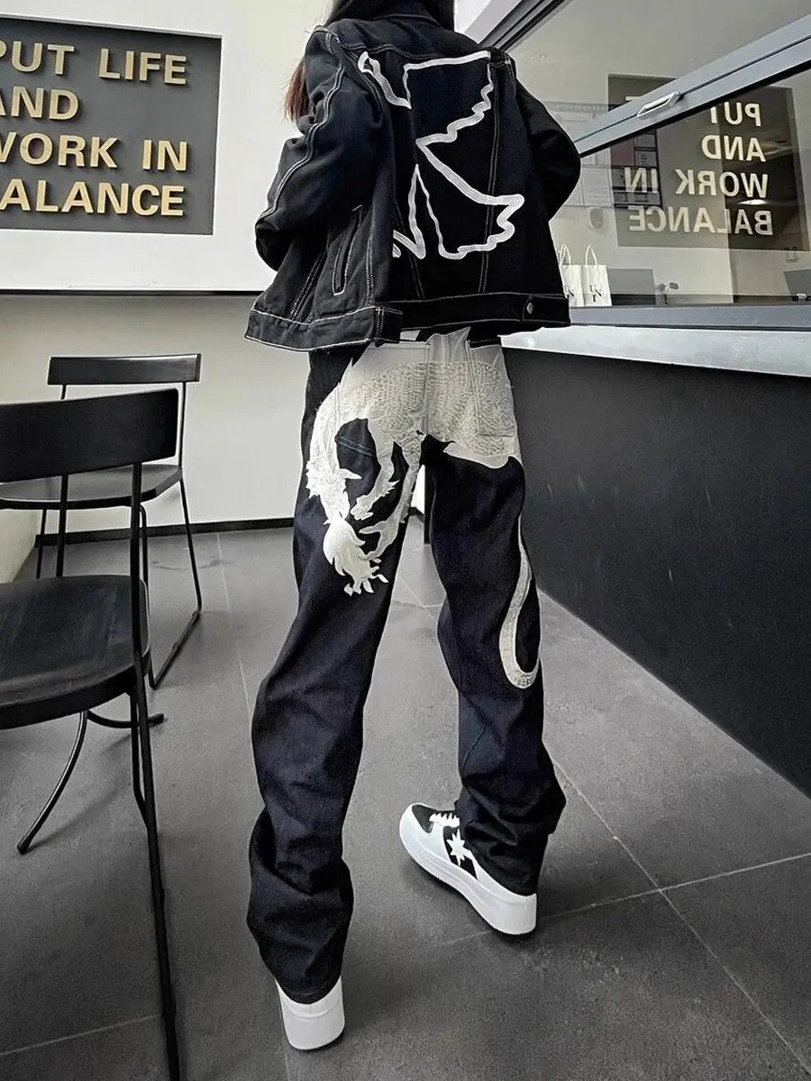 Japanese Brand Hip hop straight leg casual embroidered jeans Size US 32 / EU 48 - 4 Thumbnail