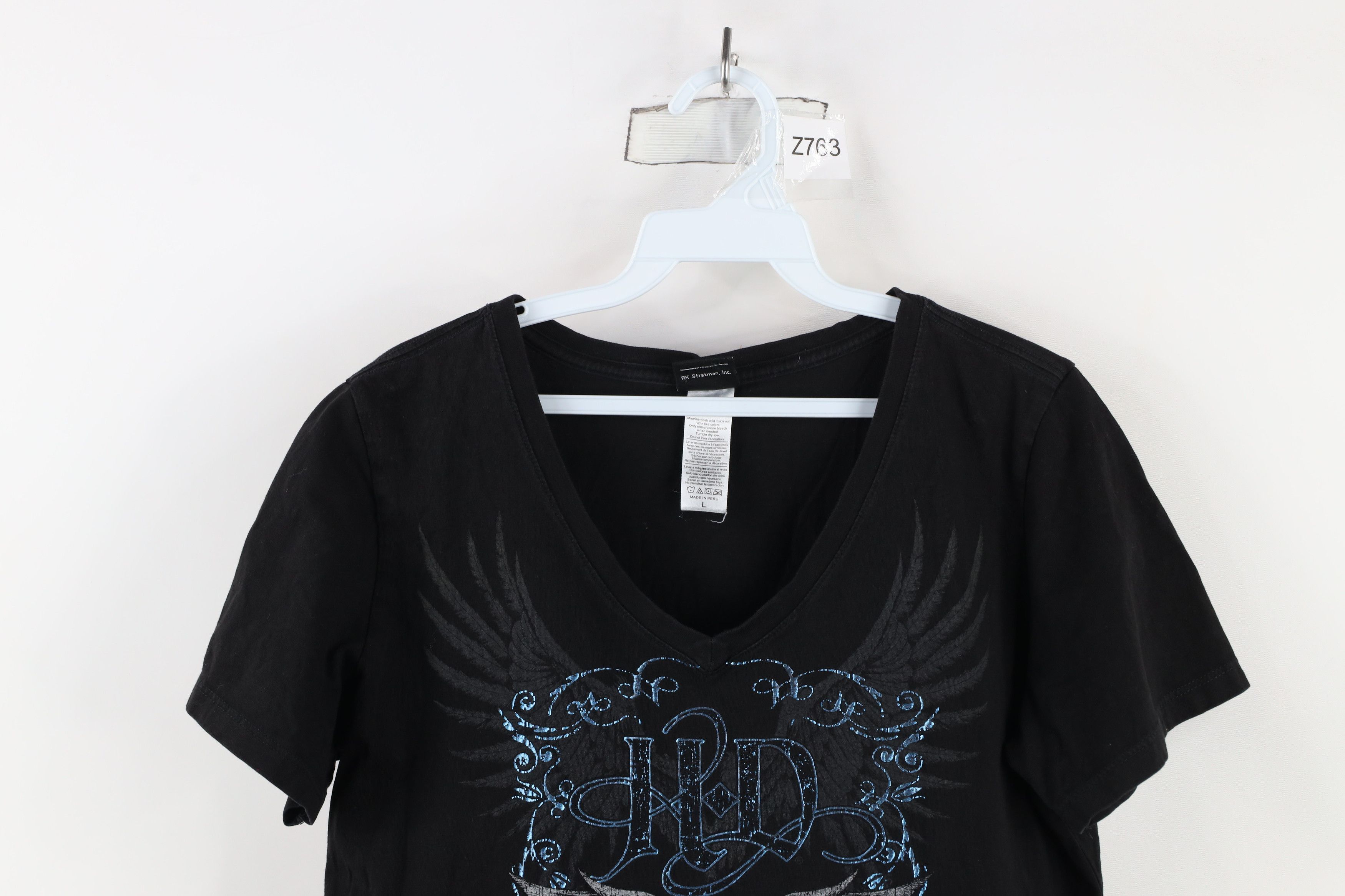 Harley Davidson × Vintage Y2K Harley Davidson Spell Out Tribal Eagle V-Neck T-Shirt Size L / US 10 / IT 46 - 2 Thumbnail