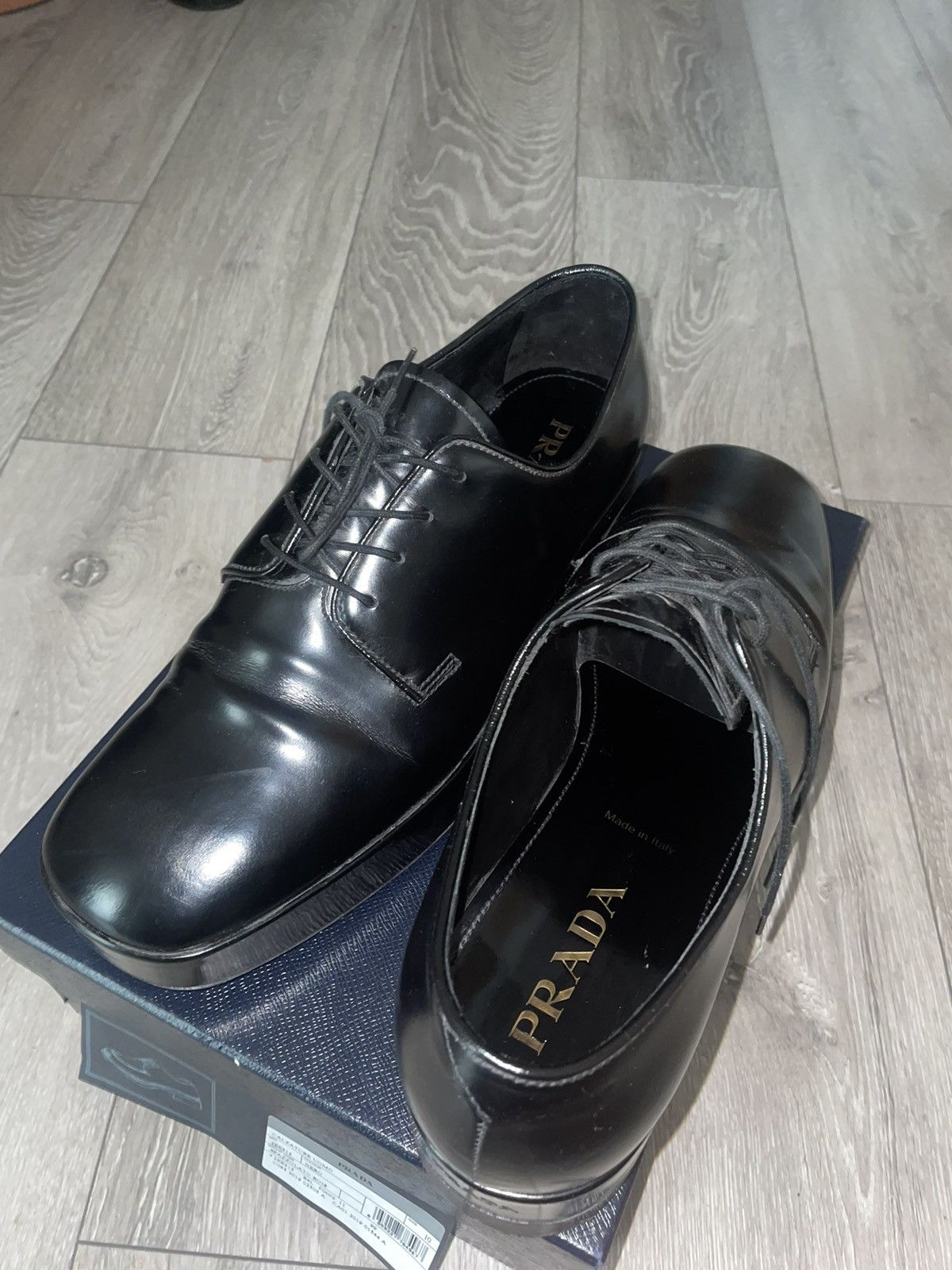 image of Prada Fw21 Calf Leather Derbies Shoes in Black, Men's (Size 10.5)