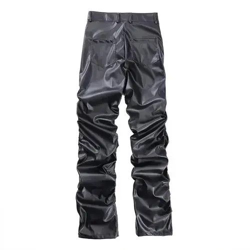 Jean Loose Ruched Casual Pu Leather Pants Streetwear Punk Rock Size US 31 - 7 Thumbnail