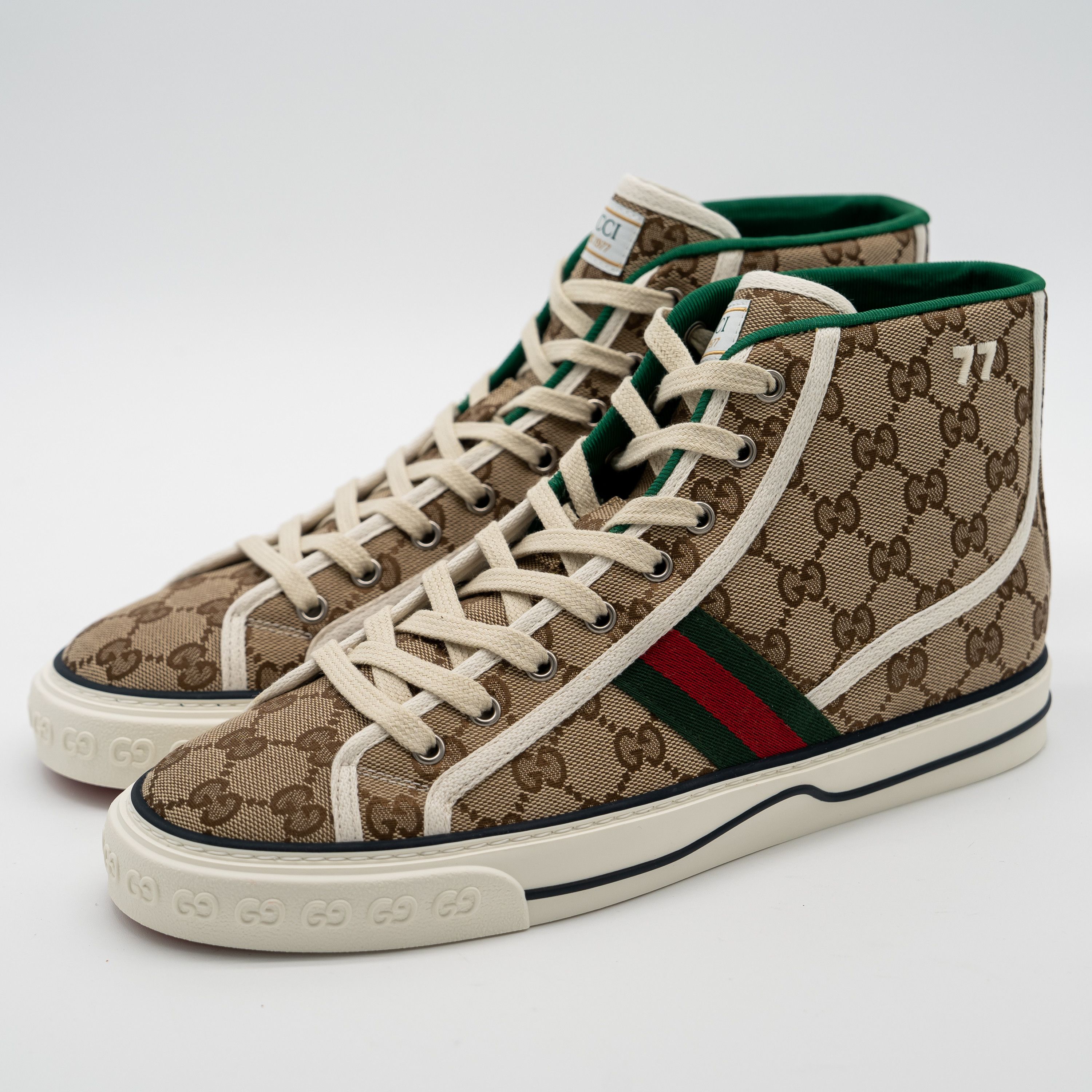 Gucci 42G Gucci GG Canvas Tennis 1977 Beige High Top Sneakers Size US 12 / IT 42 - 1 Thumbnail