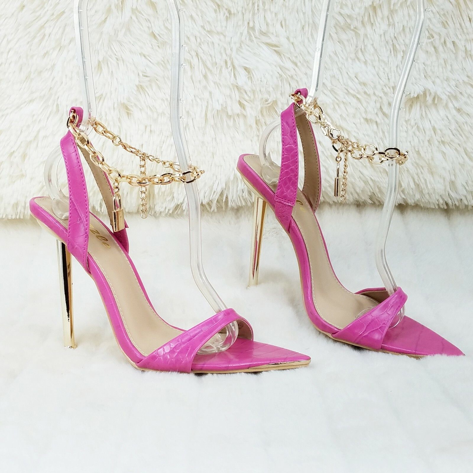 Other Nicely Pad Lock Chain Strap High Heels Metal Toe Tip Shoes F Size US 9 / IT 39 - 1 Thumbnail
