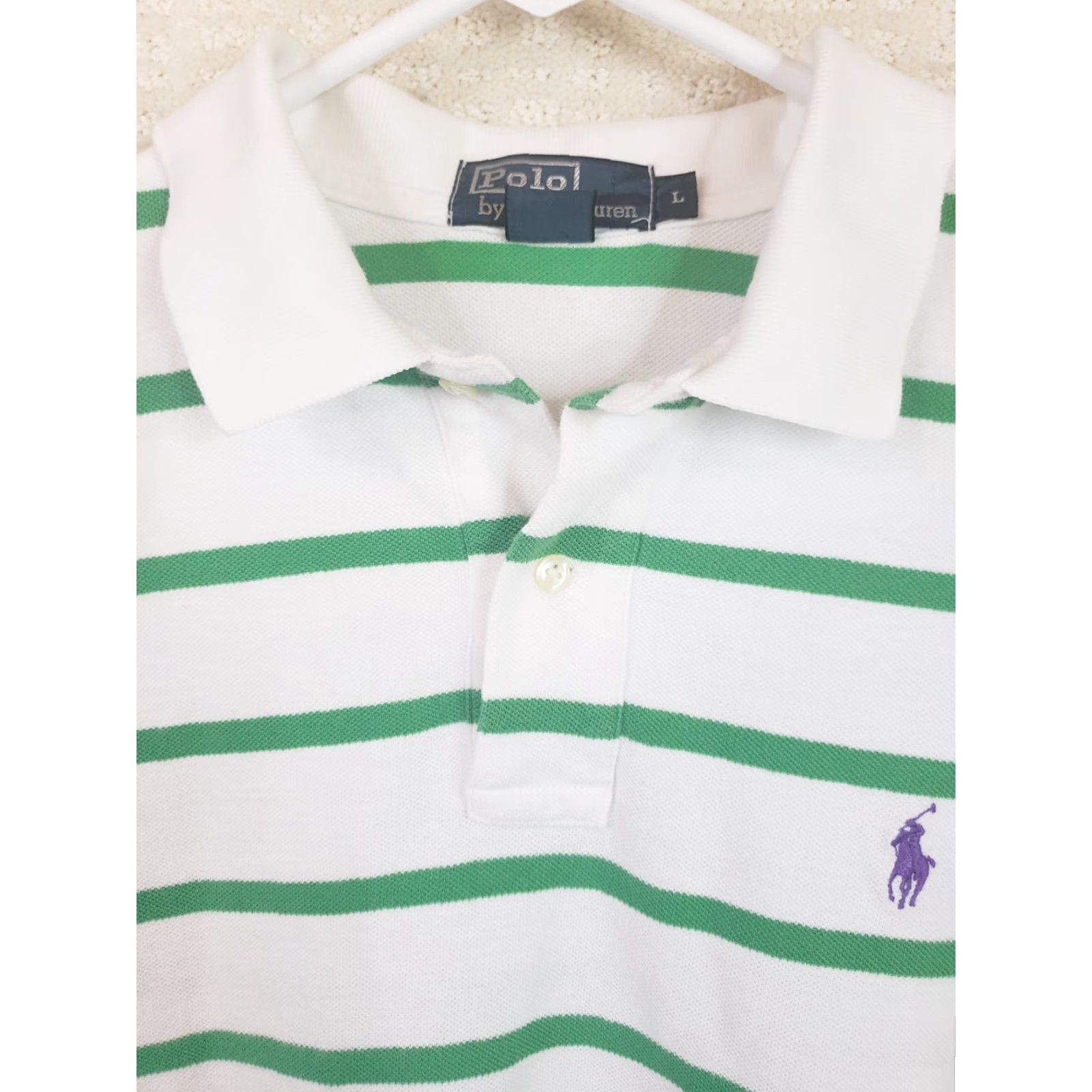 Ralph Lauren Polo Ralph Lauren Polo Shirt Men's L White Green Striped Purple Pony Preppy Shirt Size US L / EU 52-54 / 3 - 6 Thumbnail