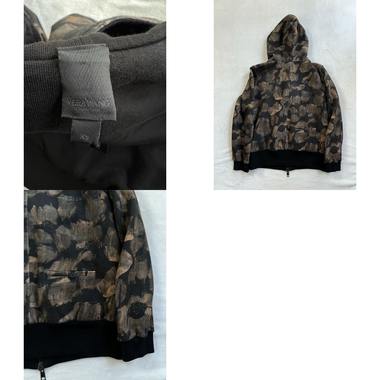 Vera Wang Vera Wang Collection Hoodie Women’s XS Black Floral Print Zip Full Zip Activewear Womens Size XS / US 0-2 / IT 36-38 - 8 Thumbnail