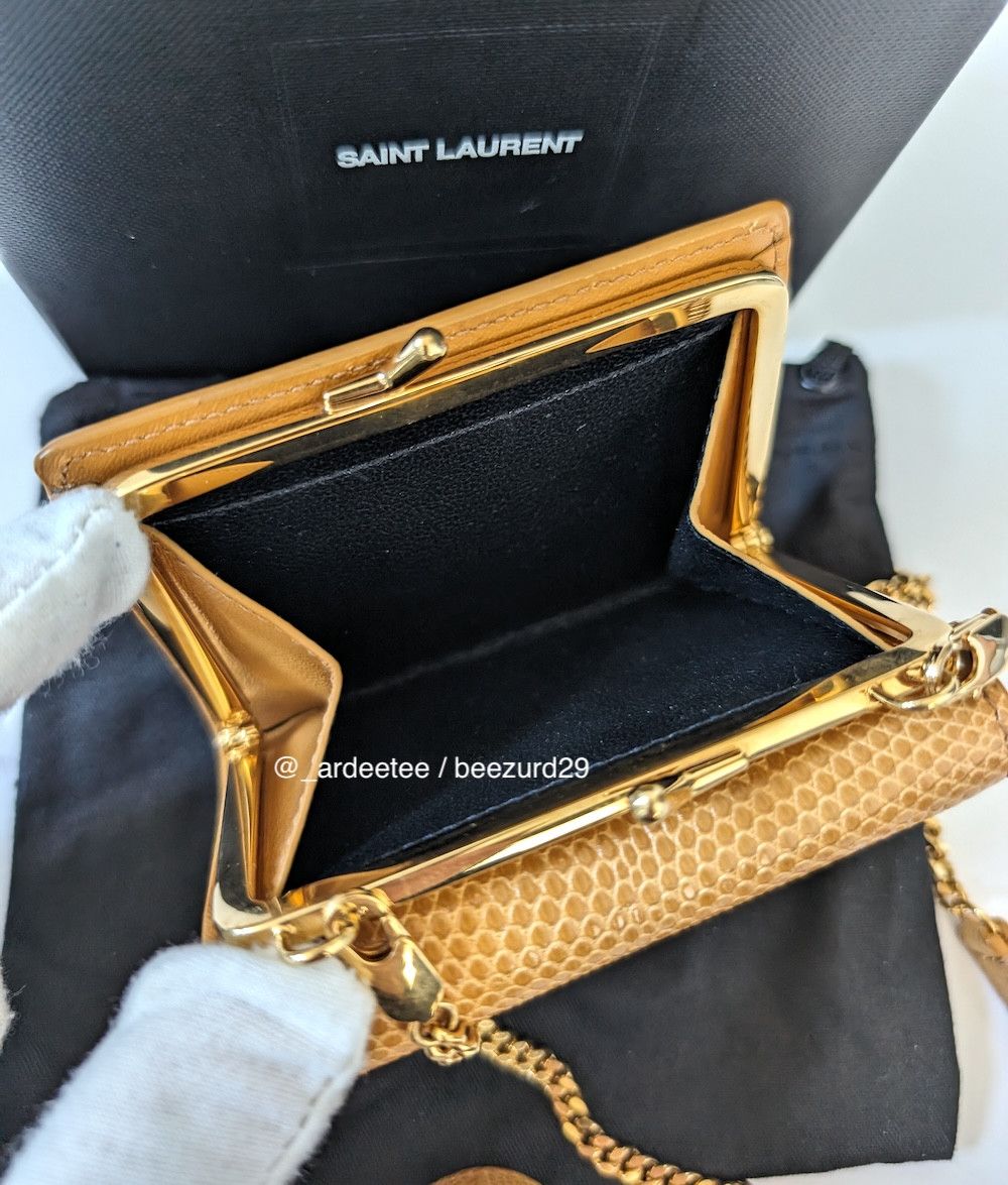 Saint Laurent Paris *NEW* EXOTIC LIZARD MICRO RIDER CHAIN CROSSBODY BAG YELLOW Size ONE SIZE - 12 Thumbnail