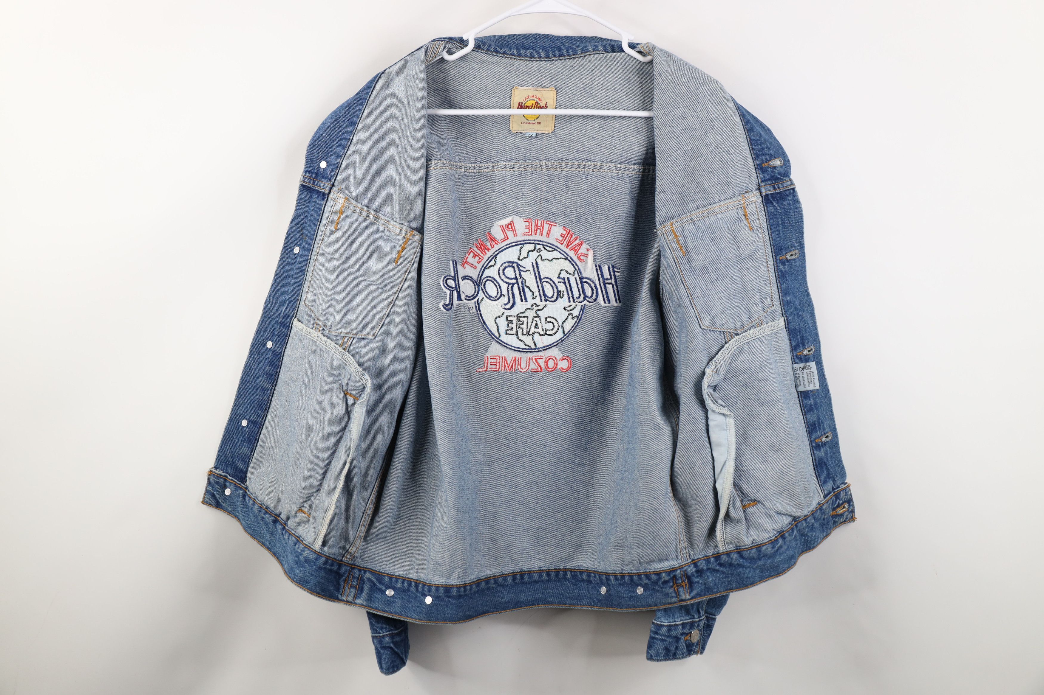Hard Rock Cafe Vintage 90s Hard Rock Cafe The Planet Denim Trucker Jacket Size US M / EU 48-50 / 2 - 12 Thumbnail