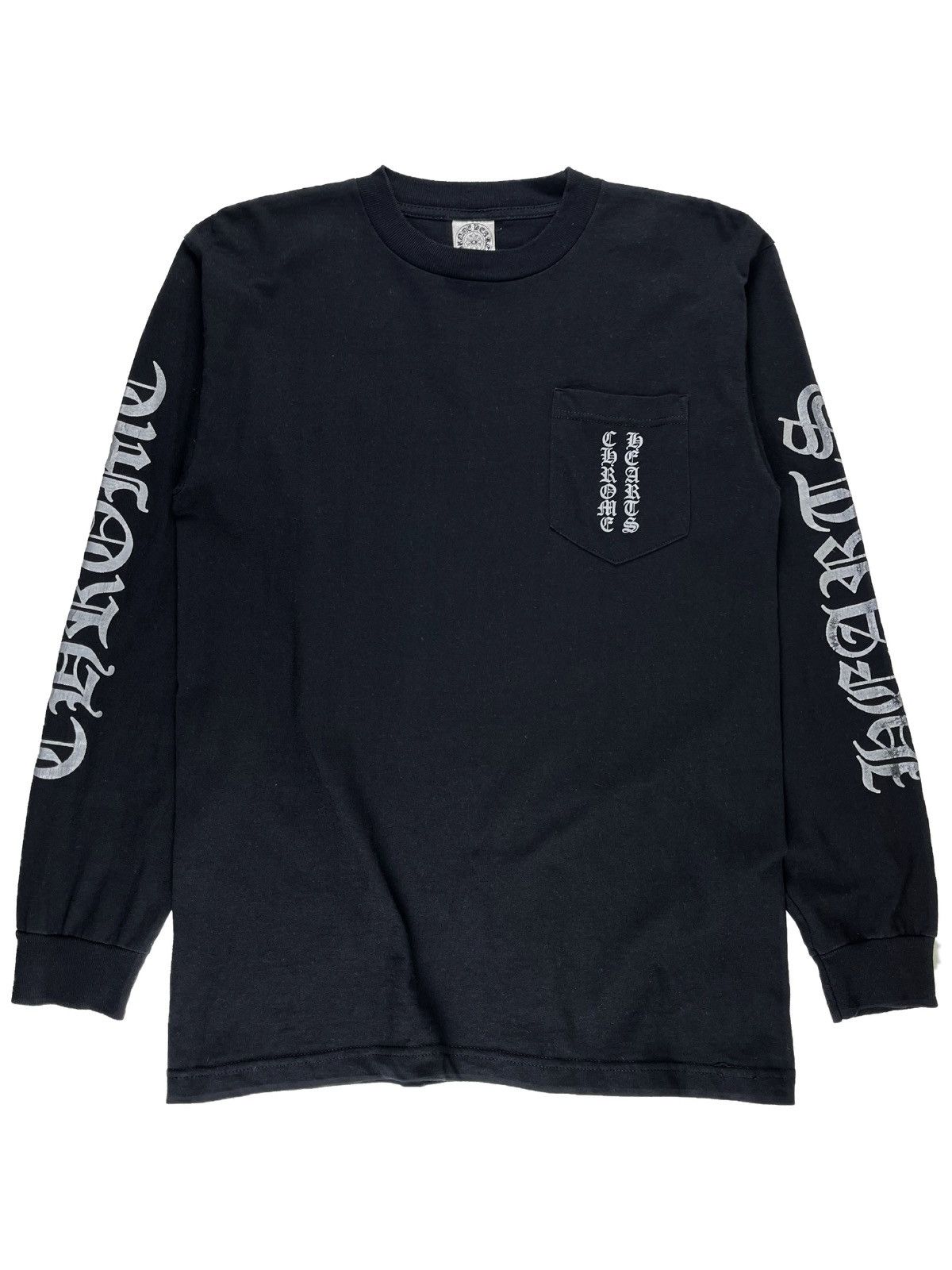 image of Chrome Hearts Metallic Silver Sleeve Logo Longsleeve Tshirt in Black, Men's (Size Medium)