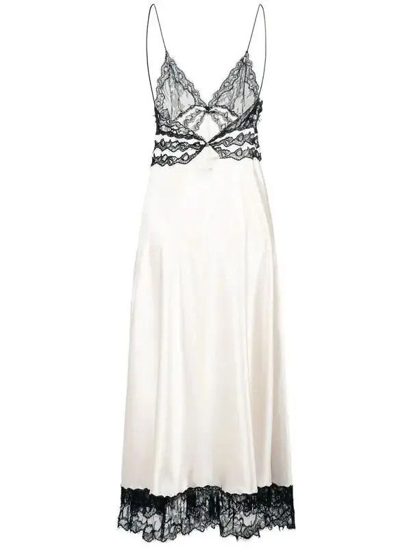 Saint Laurent Paris o1b1hav111124 Midi Lingerie Dress in Lace in White & Black Size M / US 6-8 / IT 42-44 - 5 Thumbnail