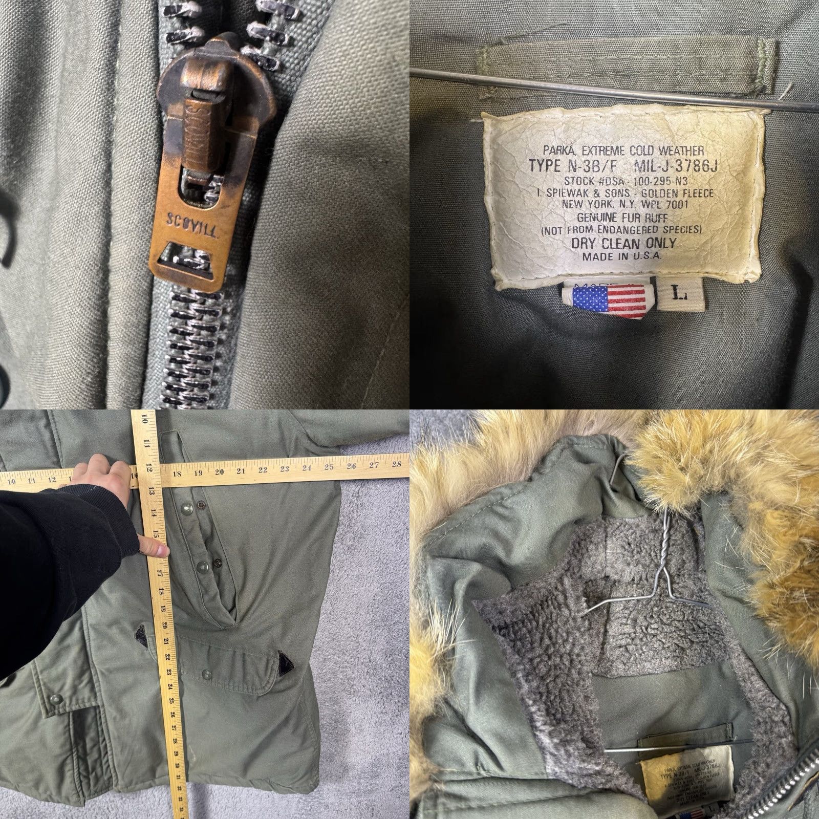 Vintage VINTAGE Spiewak N-3B Parka Mens L Fur Hood Green Chest 50 Insulation Polyester Winter Weathergear Windproof Pockets Size US L / EU 52-54 / 3 - 9 Thumbnail