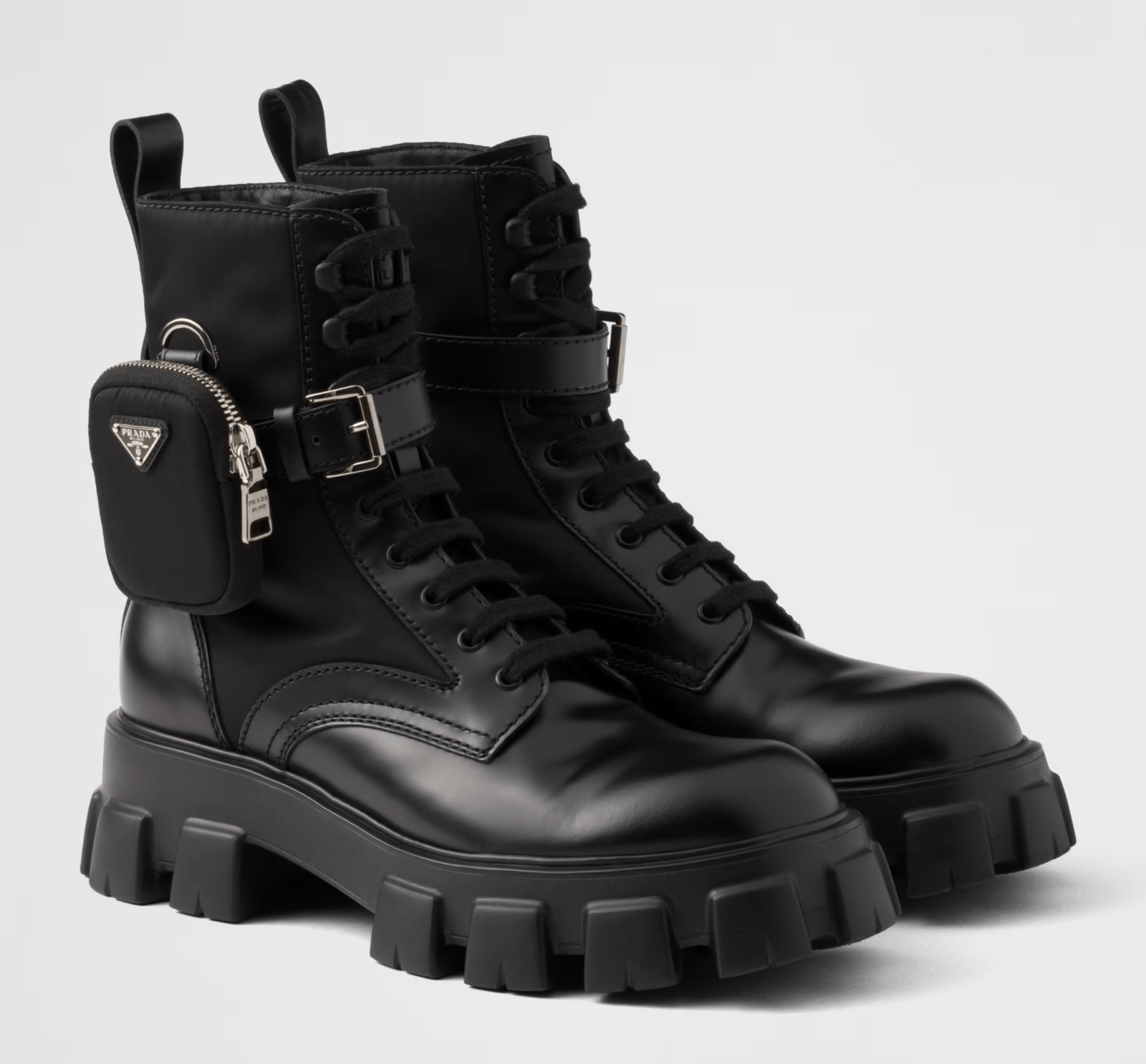 Prada Prada Monolith Leather Nylon Pouch Lug Sole Combat Boot 41.5 Size US 11.5 / IT 41.5 - 1 Thumbnail