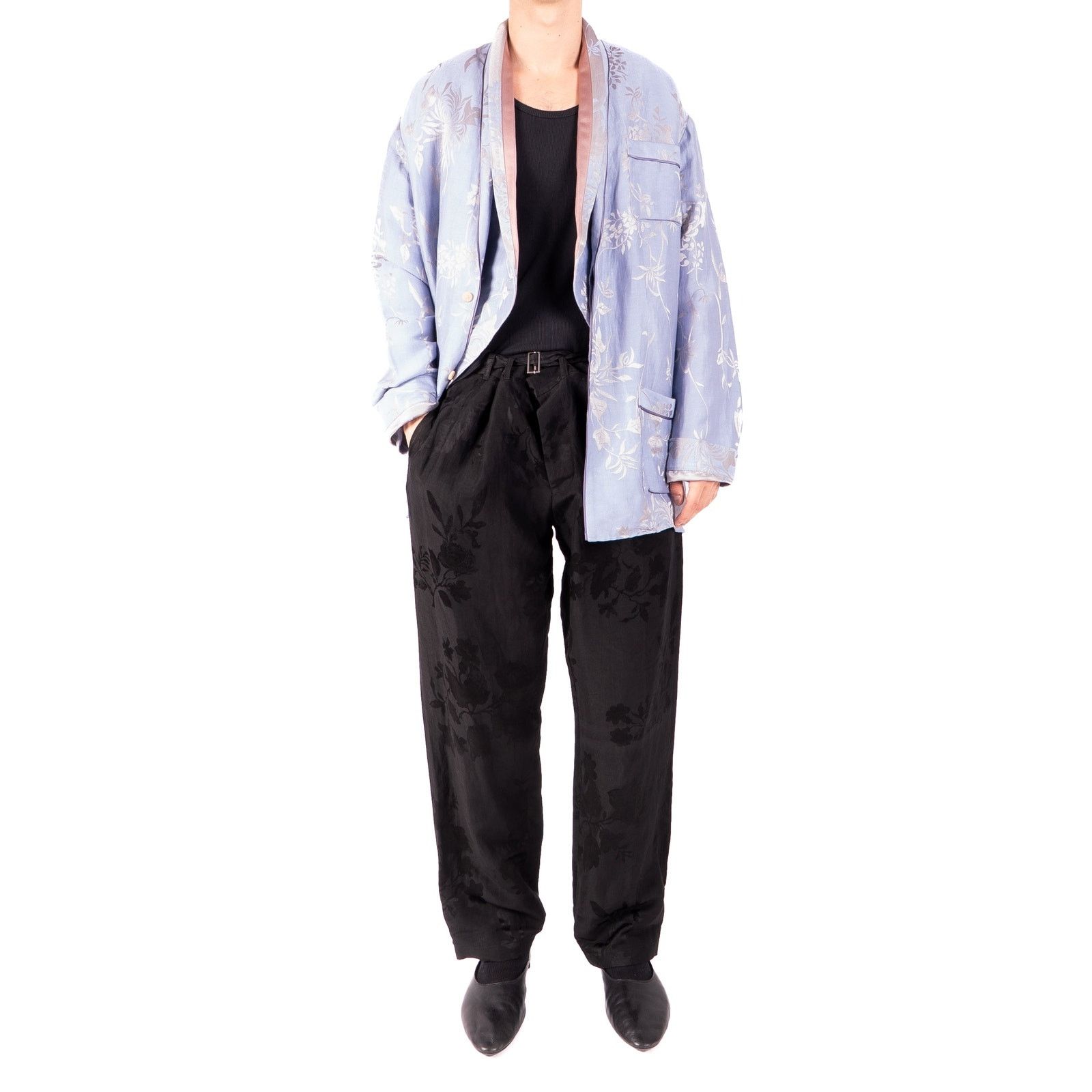 Haider Ackermann SS15 Oversized Pyjama Jacket in Blue Silk Jacquard Size US XS / EU 42 / 0 - 2 Thumbnail