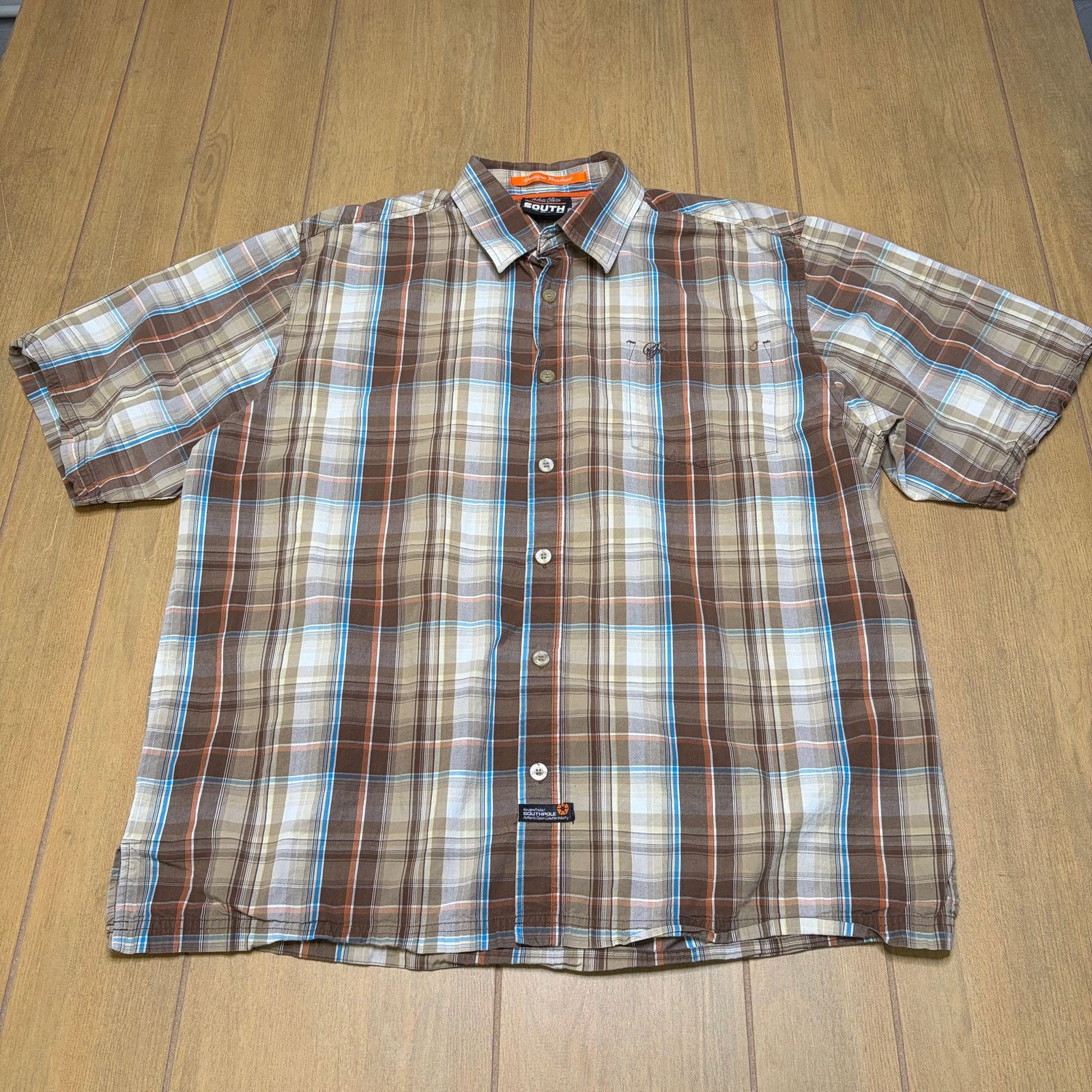 Southpole Vintage South Pole Plaid Button Up Shirt Mens XL Brown Y2K Size US XL / EU 56 / 4 - 2 Thumbnail