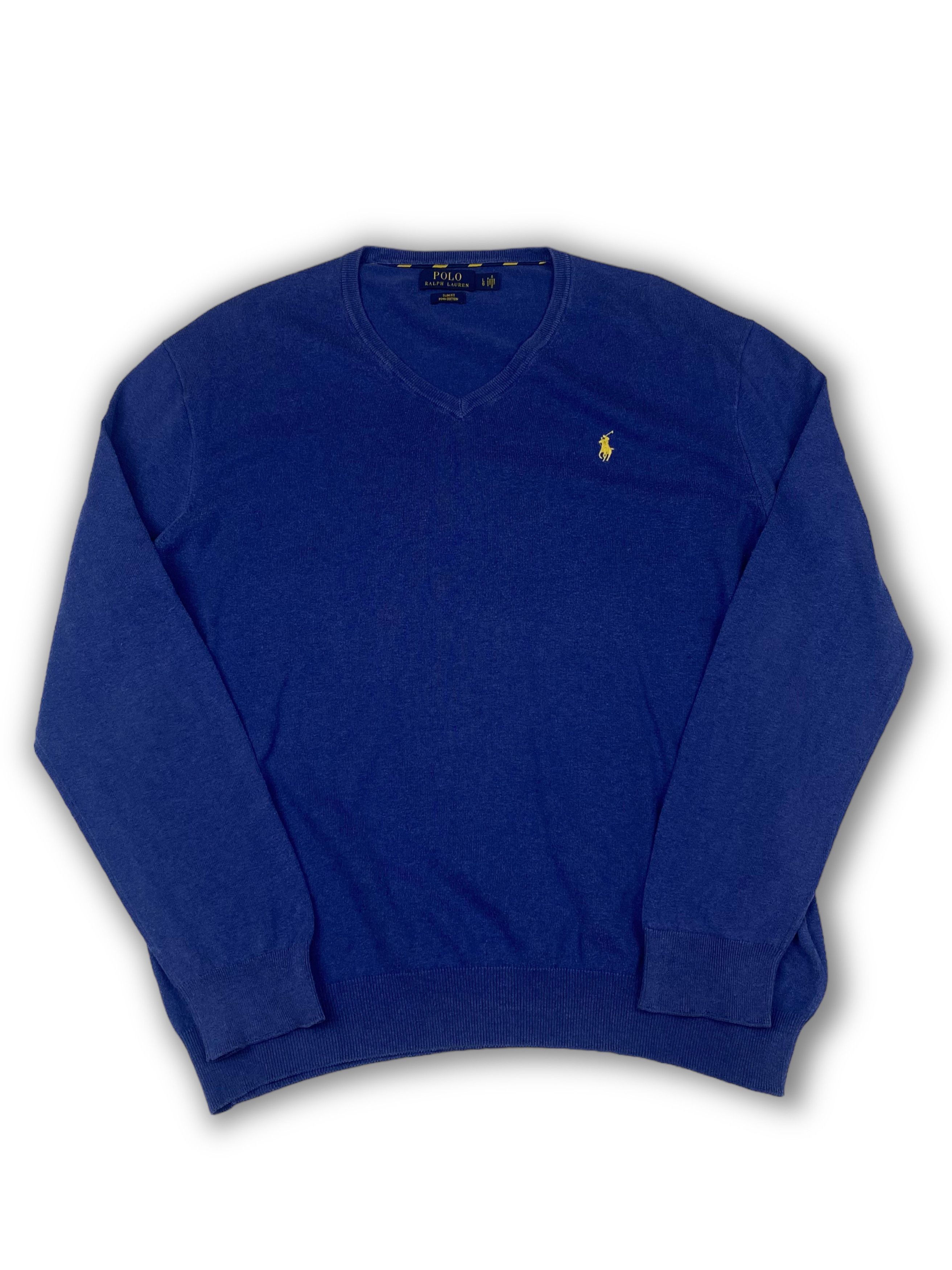 Polo Ralph Lauren Vintage RALPH LAUREN Blue V-Neck Sweatshirt M549 Size US L / EU 52-54 / 3 - 1 Thumbnail