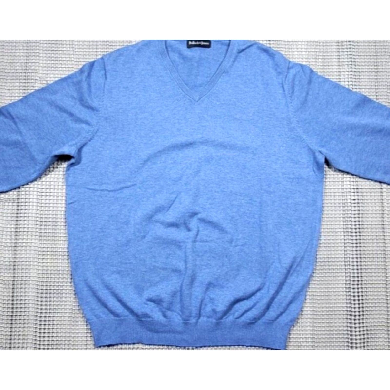 Vintage Bullock & Jones Sweater V-Neck XL Blue Cotton Cashmere Knit Pullover Mens Long Sleeve Classic, Preppy, Designer Size US XL / EU 56 / 4 - 3 Thumbnail