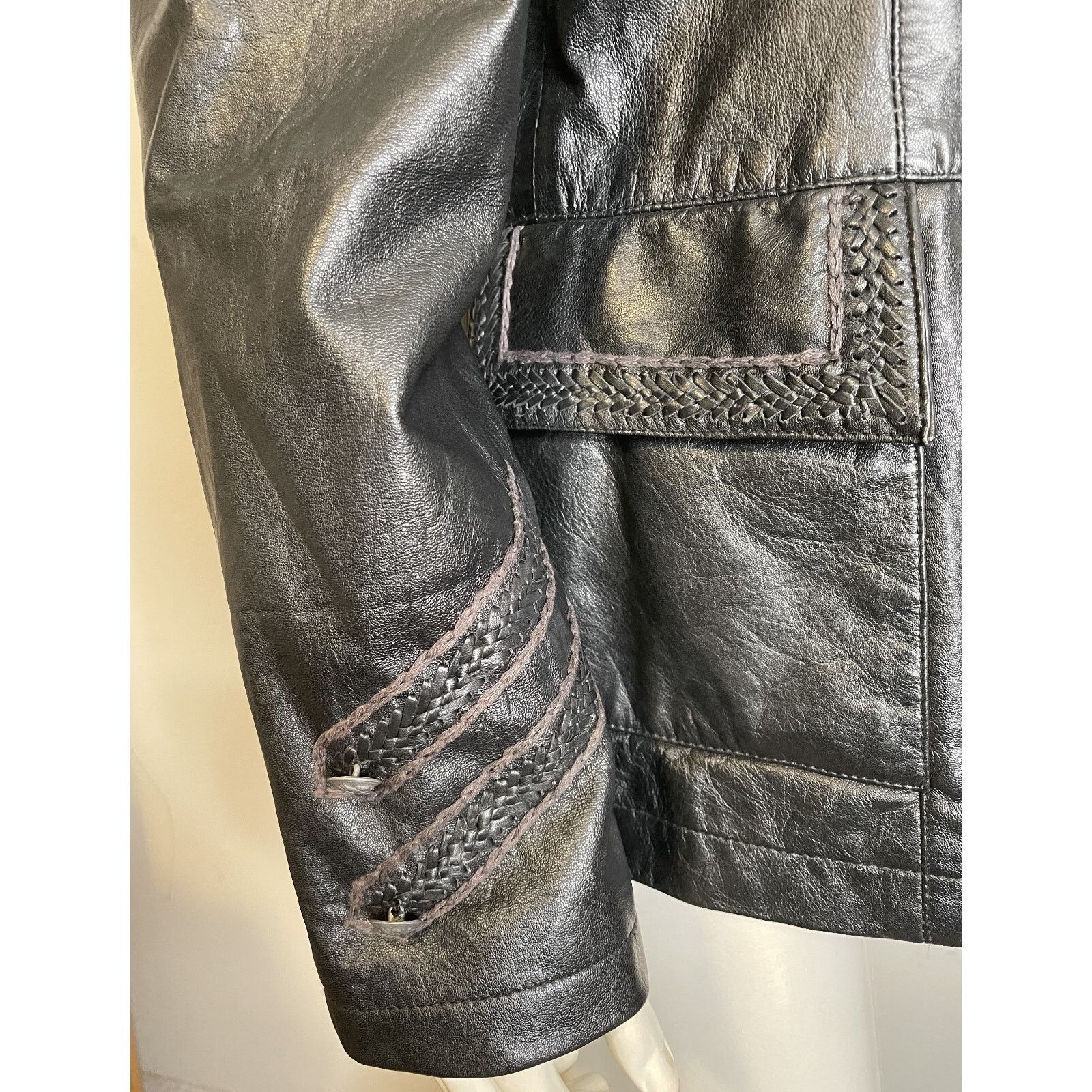 Double D Ranch Double D Ranch Black Leather Military Jacket L Pockets Size L / US 10 / IT 46 - 7 Thumbnail