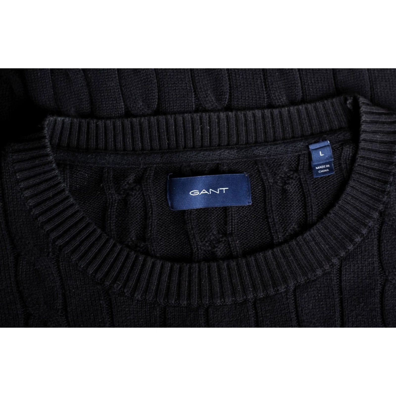 Gant GANT Jumper Sweater Men L Crew Neck Cable Knit Cotton Dark Blue VR3257 Size US L / EU 52-54 / 3 - 5 Thumbnail