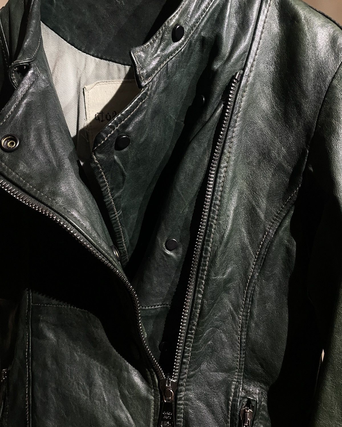 Giorgio Brato Giorgio Brato Oxidized Green Asymmetric Snap Leather Jacket Size S / US 4 / IT 40 - 5 Thumbnail
